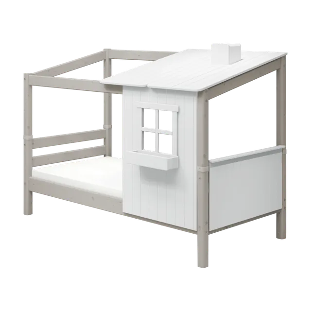 flexa-classic-spielbett-mit-1-2-haus-90x200-cm-wei-grau image 1