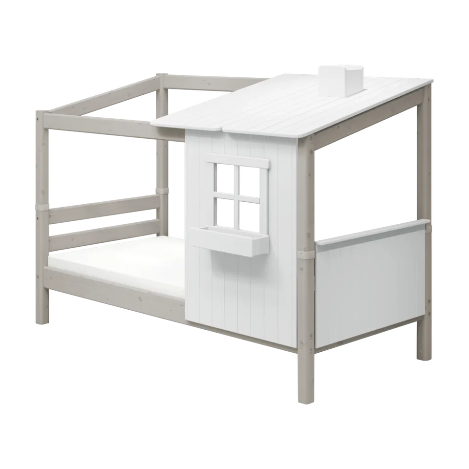 flexa-classic-spielbett-mit-1-2-haus-90x200-cm-wei-grau image 1