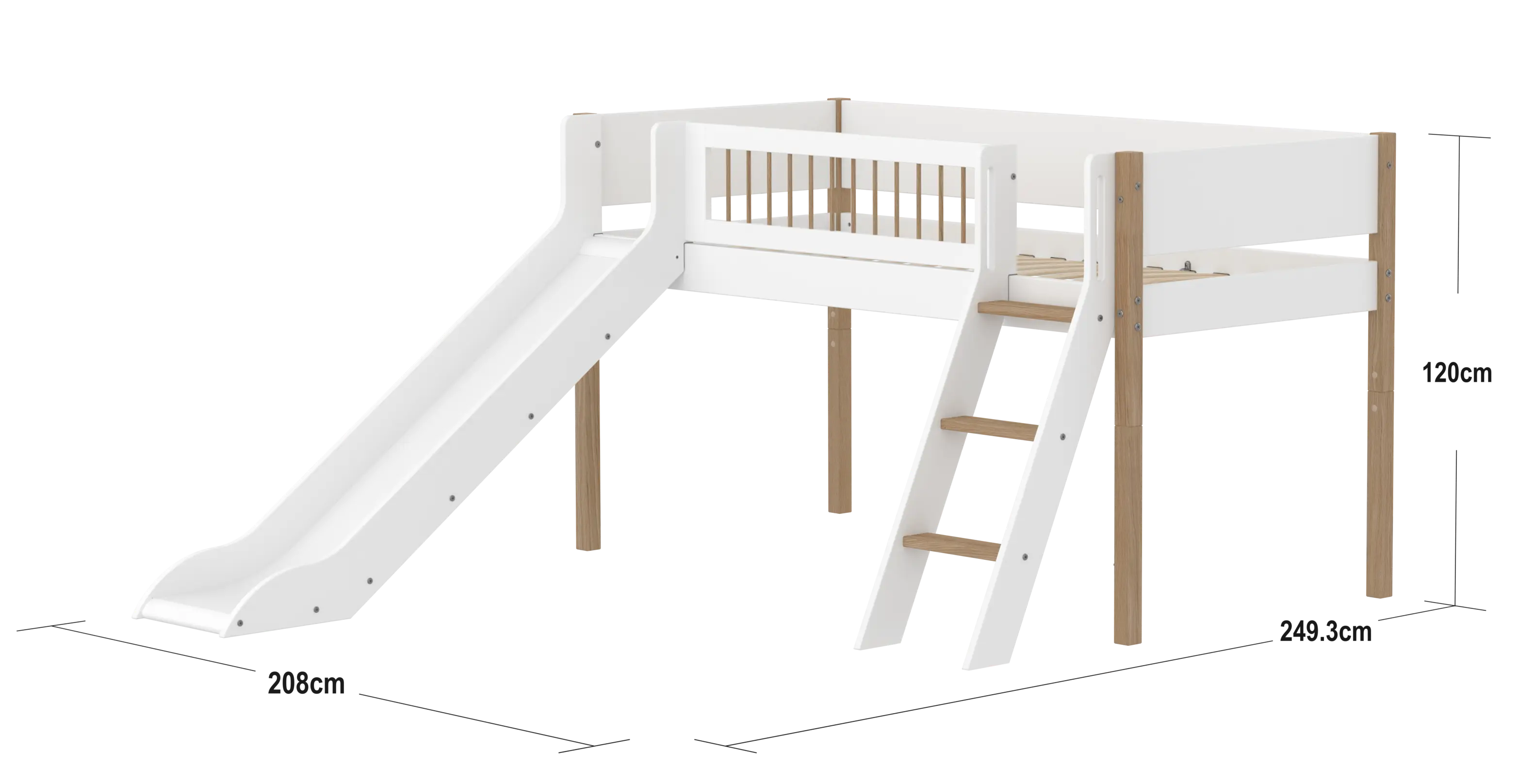 flexa-nor-spielbett-120-cm-mit-rutsche-leiter-und-absturzsicherung-90x200-cm-wei image 4