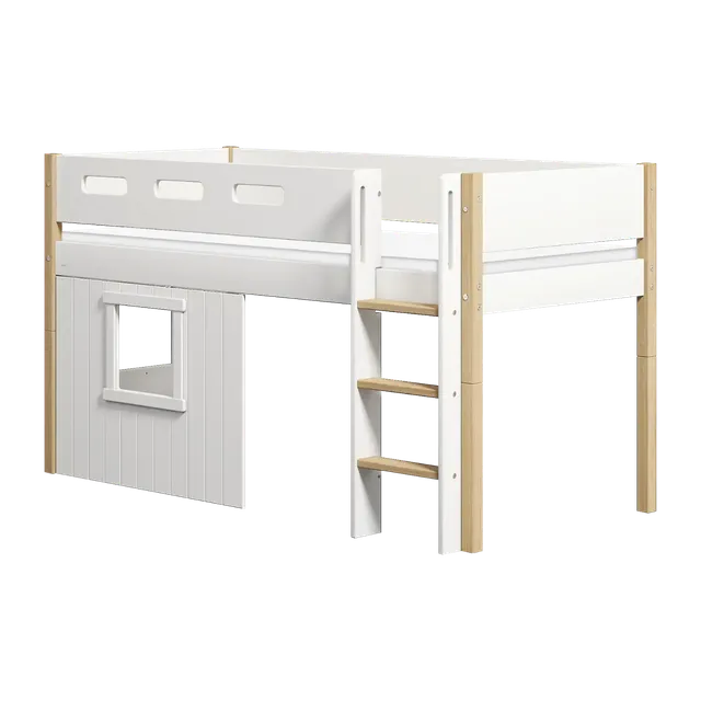flexa-nor-spielbett-120-cm-mittelhoch-mit-baumhaus-gerader-leiter-und-absturzsic image 1