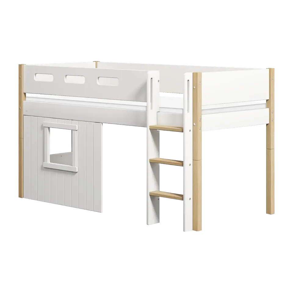 flexa-nor-spielbett-120-cm-mittelhoch-mit-baumhaus-gerader-leiter-und-absturzsic image 1
