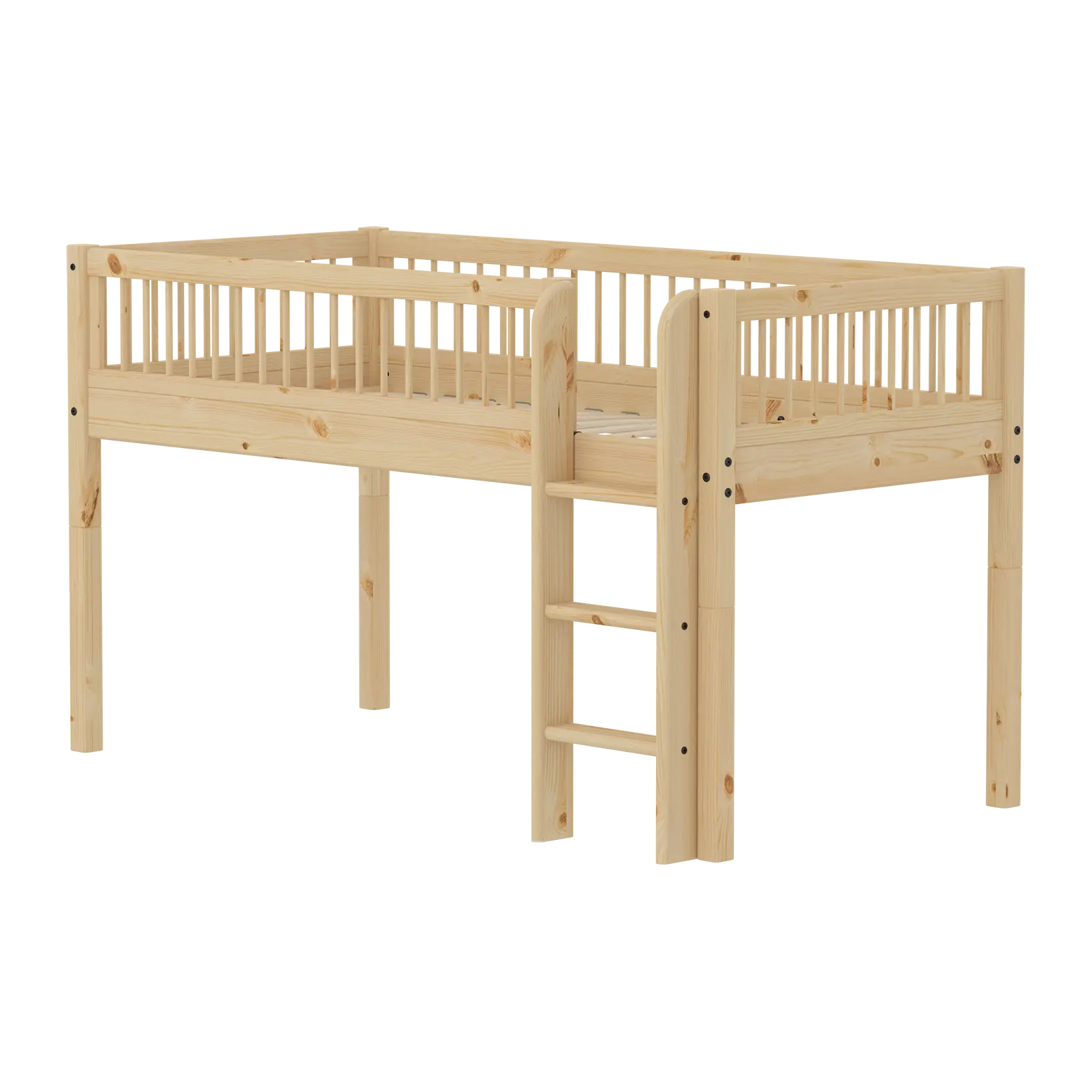 flexa-classic-raw-halbhohes-bett-90x200-cm-kiefernholz-mit-leiter image 1