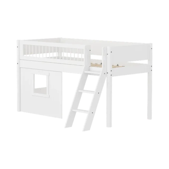 flexa-white-spielbett-120-cm-90x200-cm-wei-mit-baumhaus-leiter-und-absturzsicher image 1