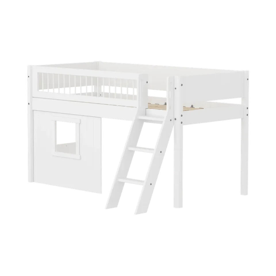 flexa-white-spielbett-120-cm-90x200-cm-wei-mit-baumhaus-leiter-und-absturzsicher image 1