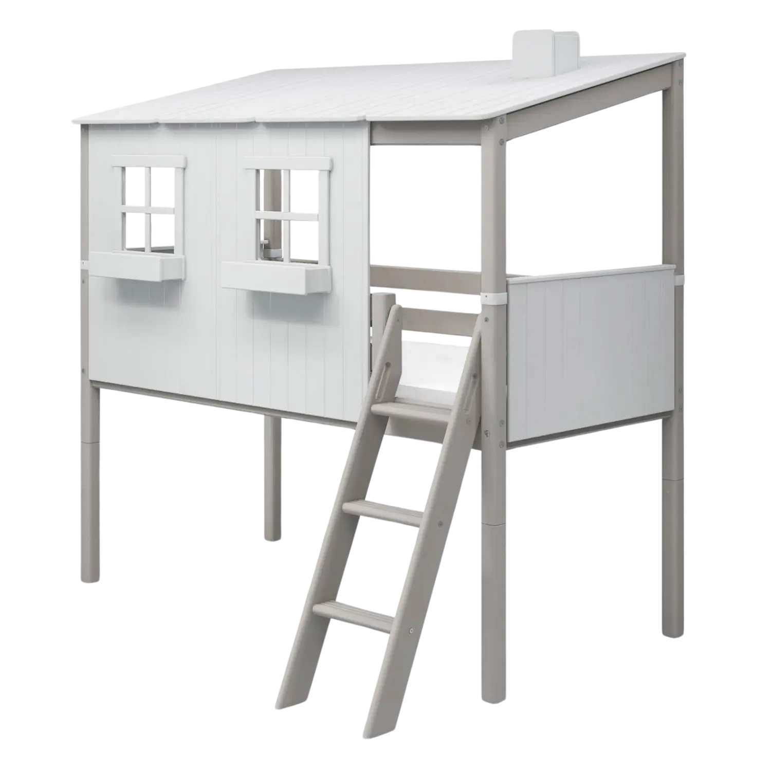 flexa-classic-house-spielbett-120-cm-90x200-cm-mit-leiter-wei-grau image 1
