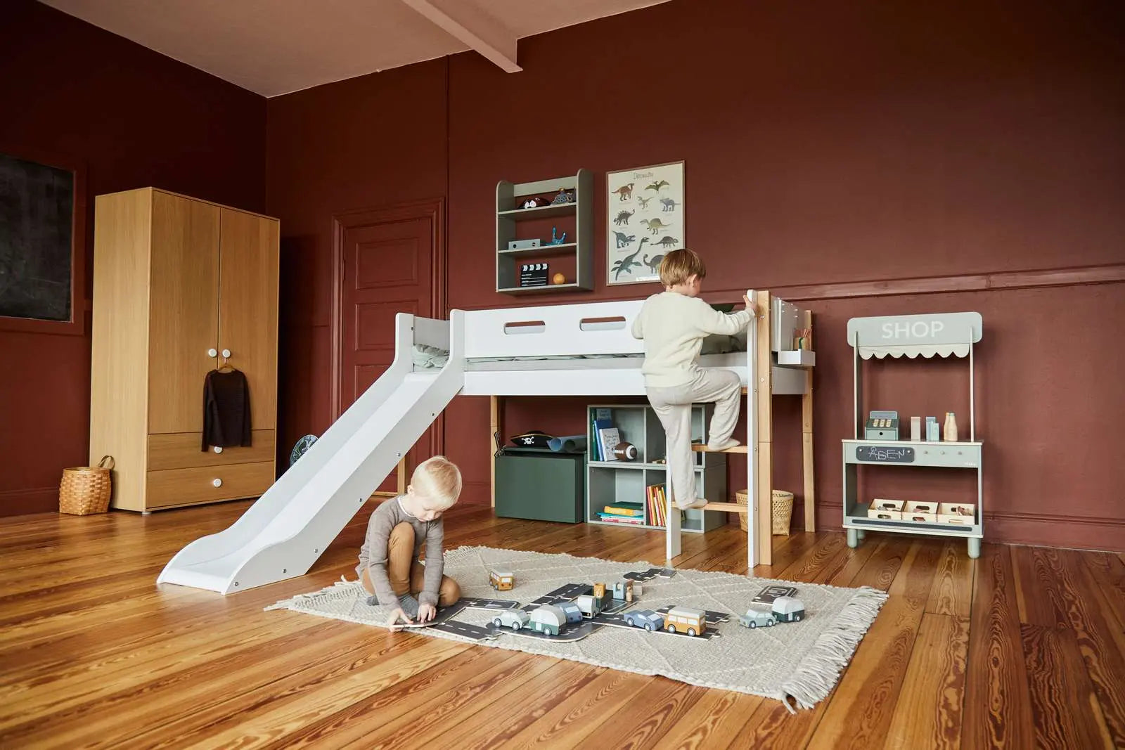 flexa-nor-spielbett-120-cm-mit-rutsche-und-leiter-90x200-cm-wei-eiche image 2