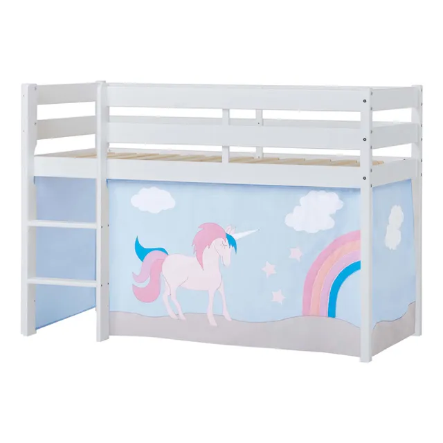 hoppekids-eco-comfort-halbhochbett-90x200-mit-unicorn-bettvorhang image 1