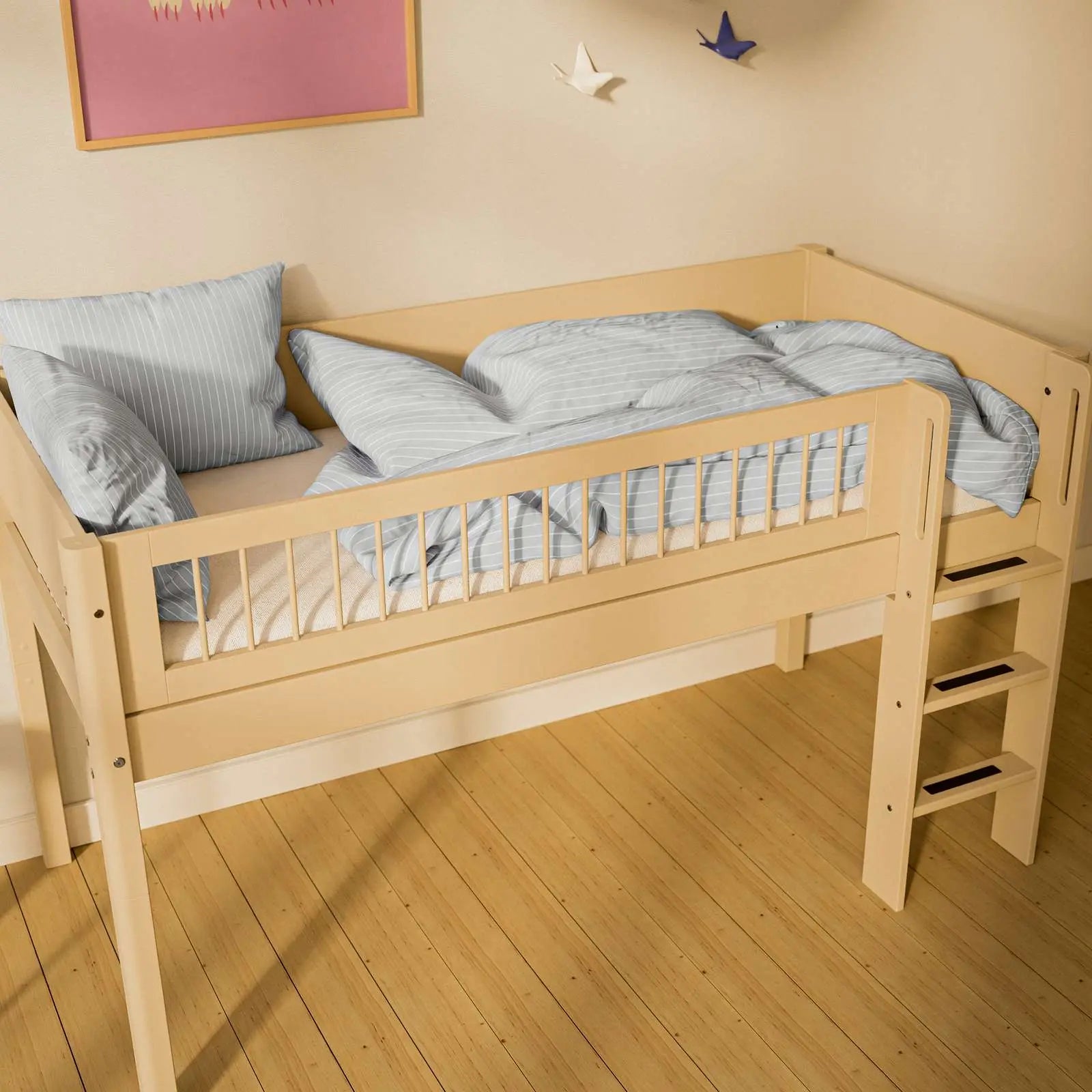 flexa-classic-halbhochbett-120-cm-mit-leiter-und-absturzsicherung-90x200-cm-sand image 3