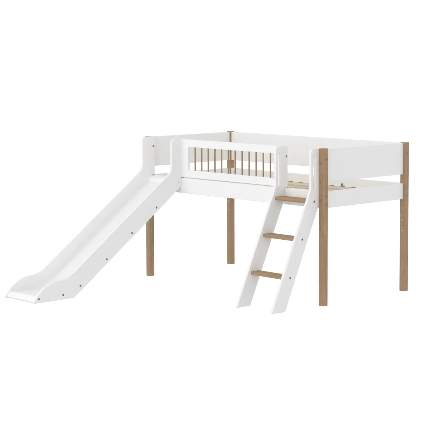 flexa-nor-spielbett-120-cm-mit-rutsche-leiter-und-absturzsicherung-90x200-cm-wei image 1