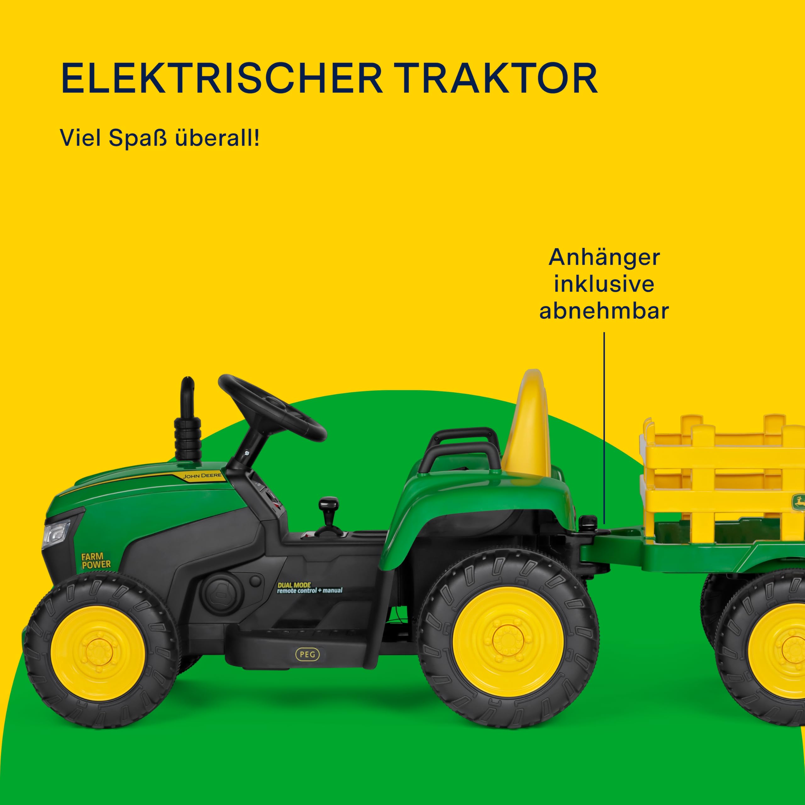 peg-perego-john-deere-farm-power-elektrotraktor-mit-anh-nger-und-funksteuerung image 3