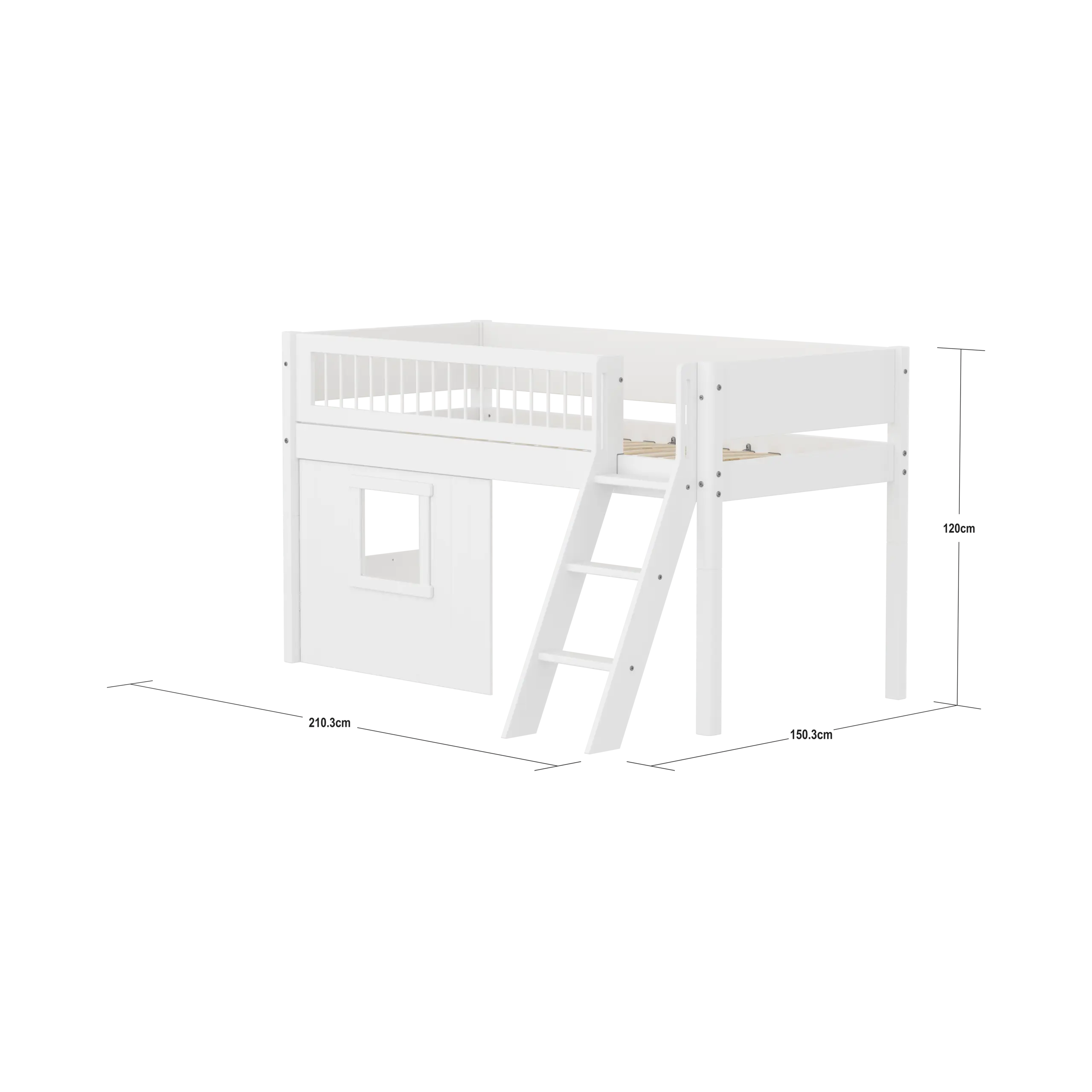 flexa-white-spielbett-120-cm-90x200-cm-wei-mit-baumhaus-leiter-und-absturzsicher image 4