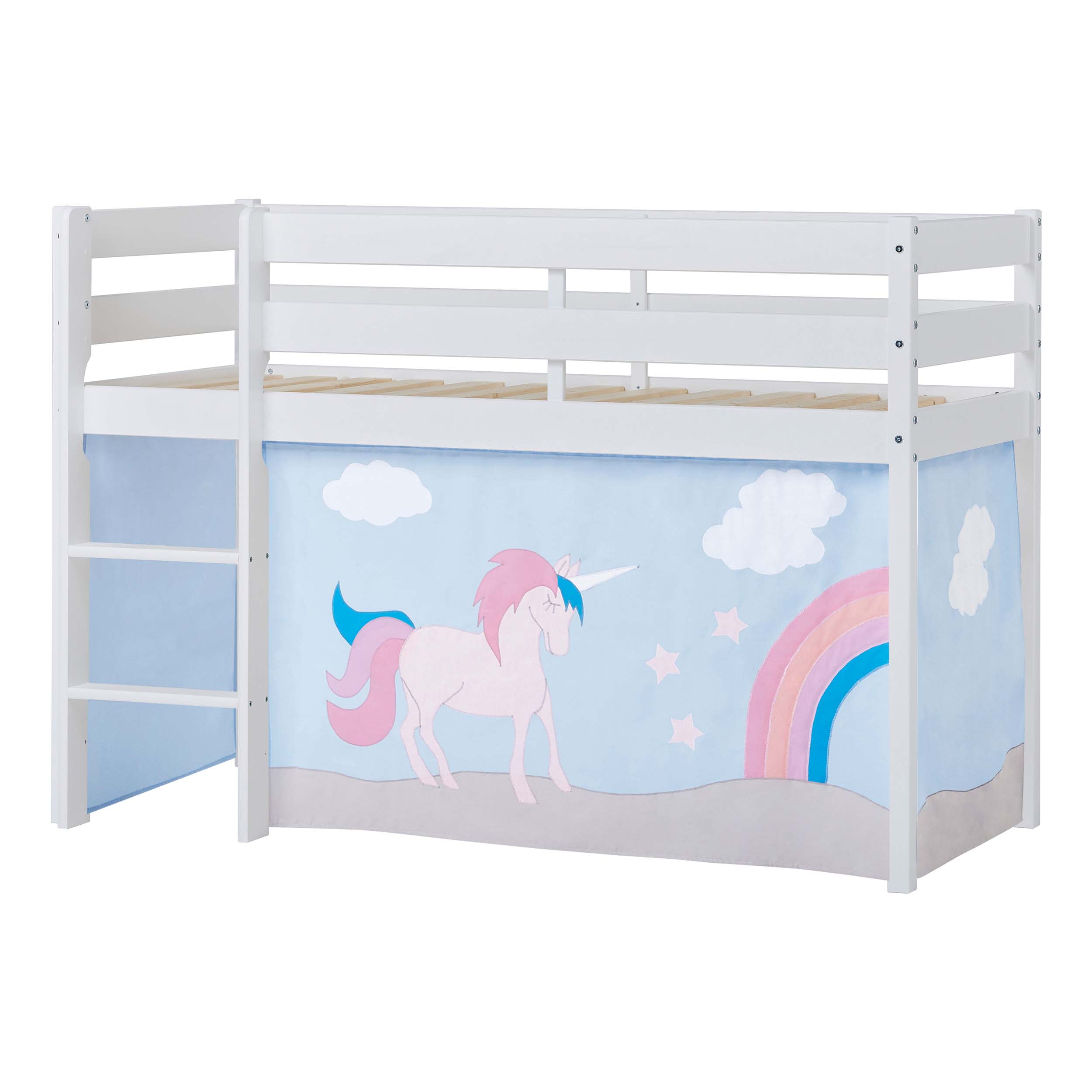 hoppekids-eco-comfort-halbhochbett-90x200-mit-unicorn-bettvorhang image 1