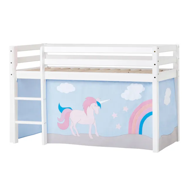 hoppekids-eco-dream-halbhochbett-mit-unicorn-bettvorhang image 1