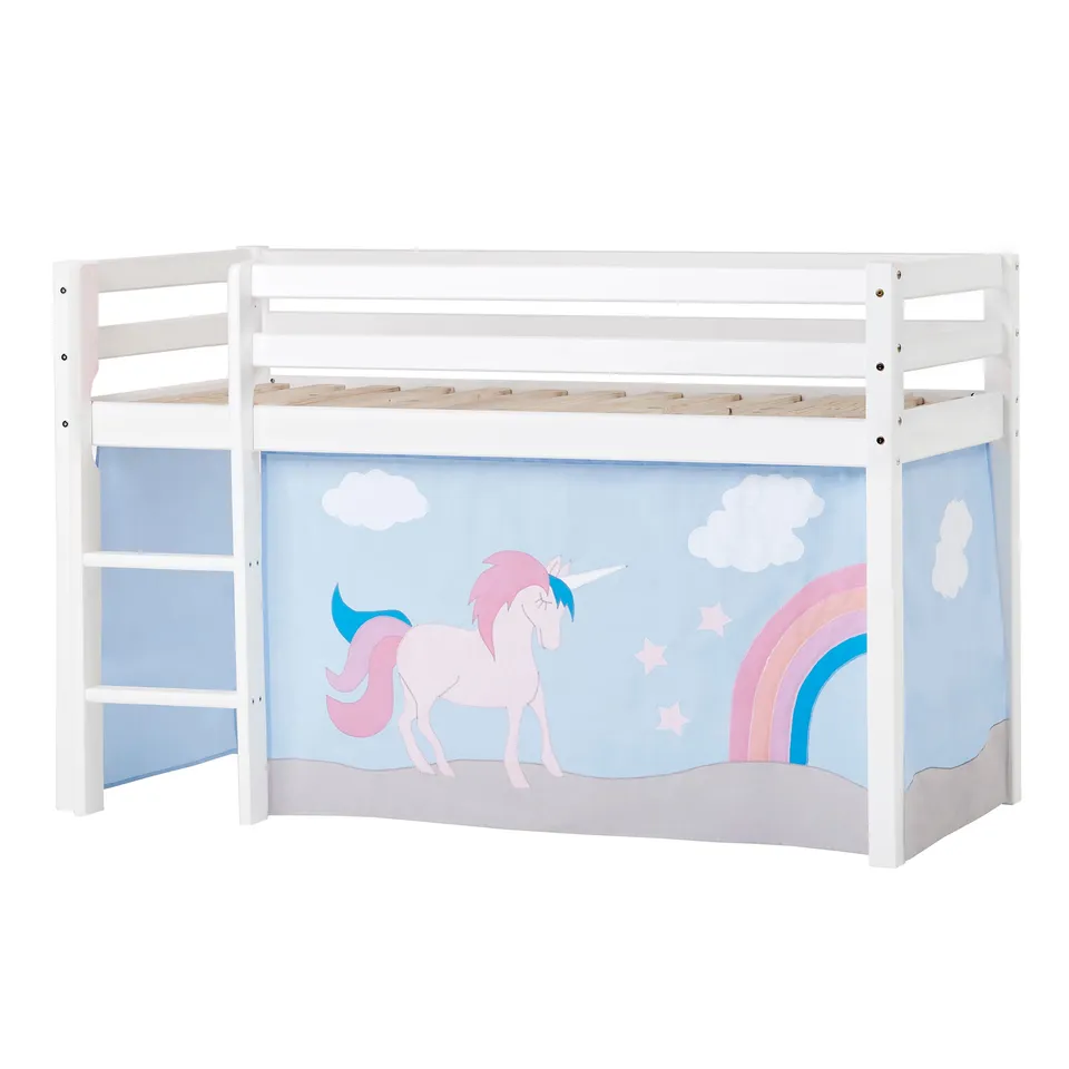 hoppekids-eco-dream-halbhochbett-mit-unicorn-bettvorhang image 1