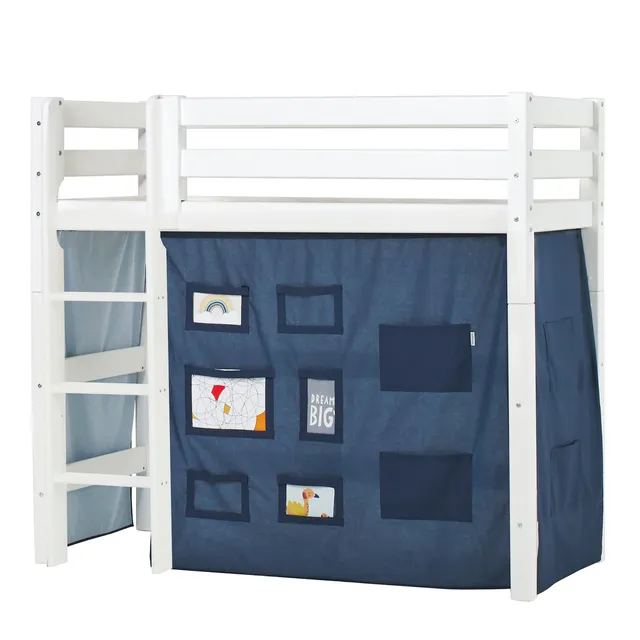 hoppekids-eco-luxury-mittelhohes-bett-mit-blauem-creator-bettvorhang image 1