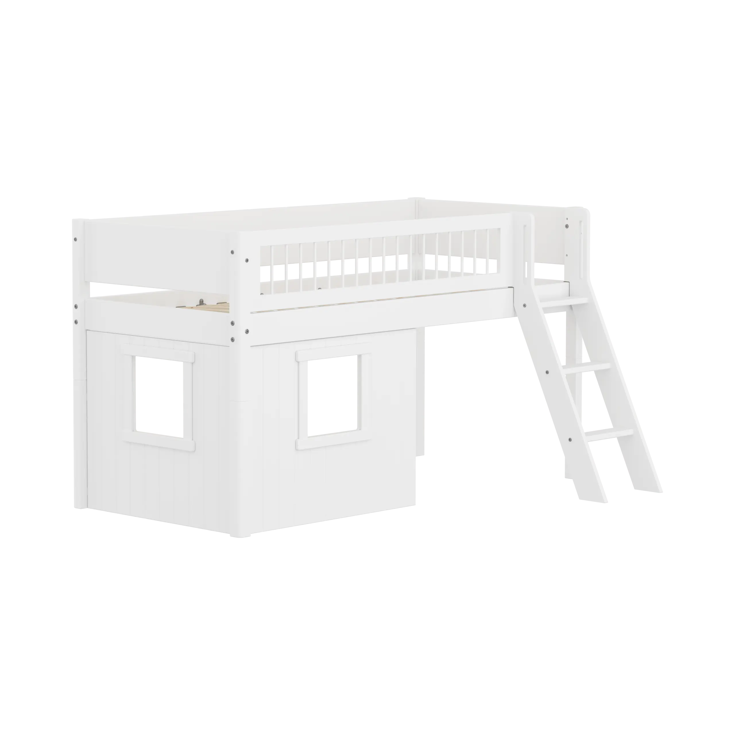 flexa-white-spielbett-120-cm-90x200-cm-wei-mit-baumhaus-leiter-und-absturzsicher image 3