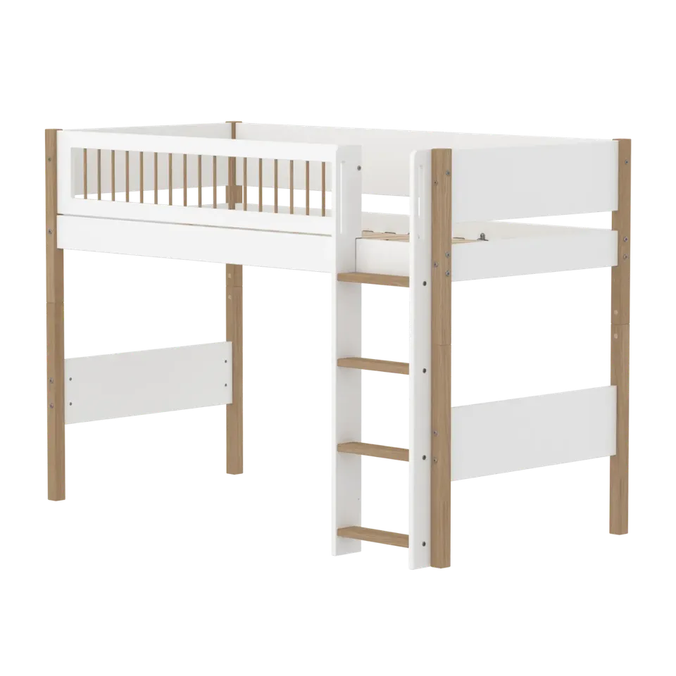 flexa-nor-hochbett-143-cm-mittelhoch-mit-leiter-90x200-cm-wei-eiche image 1