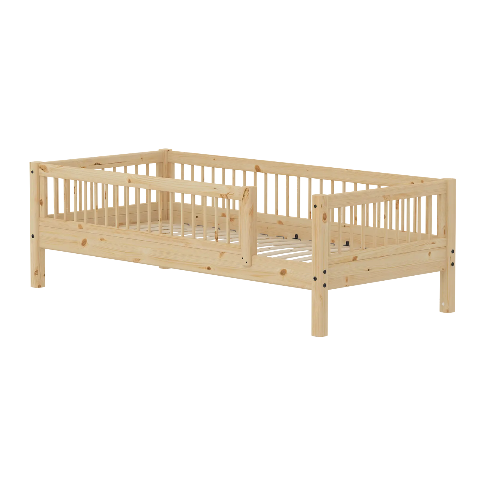 flexa-classic-raw-einzelbett-90x200-cm-kiefernholz-mit-absturzsicherung-querstre image 1