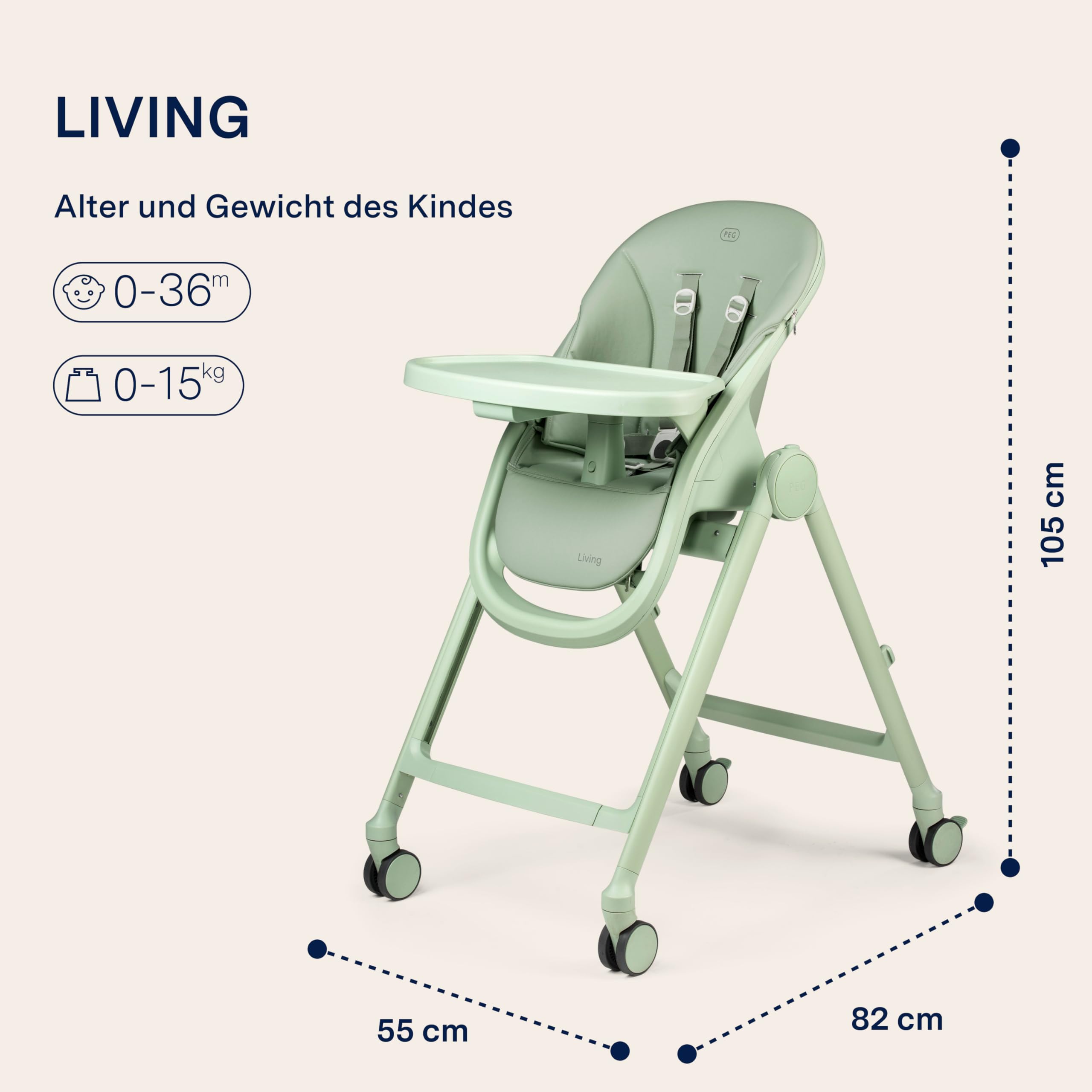 peg-perego-living-hochstuhl-ab-geburt-0-15-kg-sage image 2