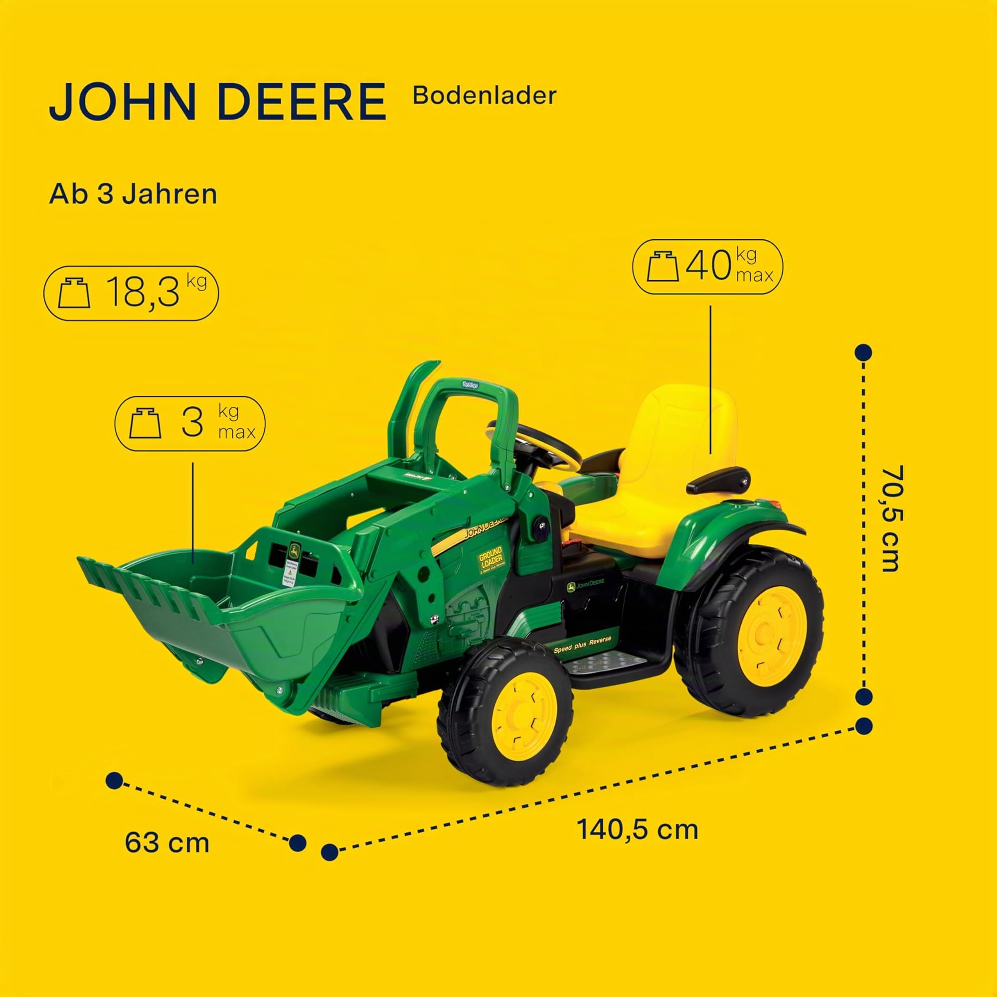 peg-perego-john-deere-ground-loader-baggerlader-12v-gelb-gr-n image 3
