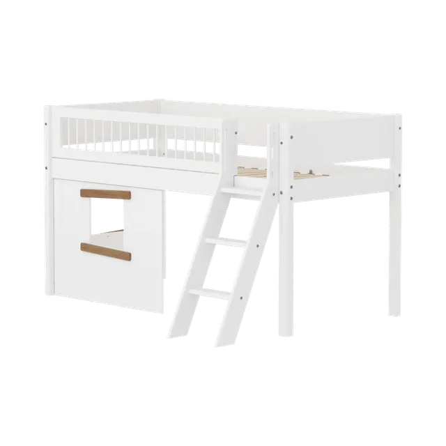 flexa-white-spielbett-120-cm-mit-baumhaus-leiter-und-absturzsicherung-90x200-cm- image 1