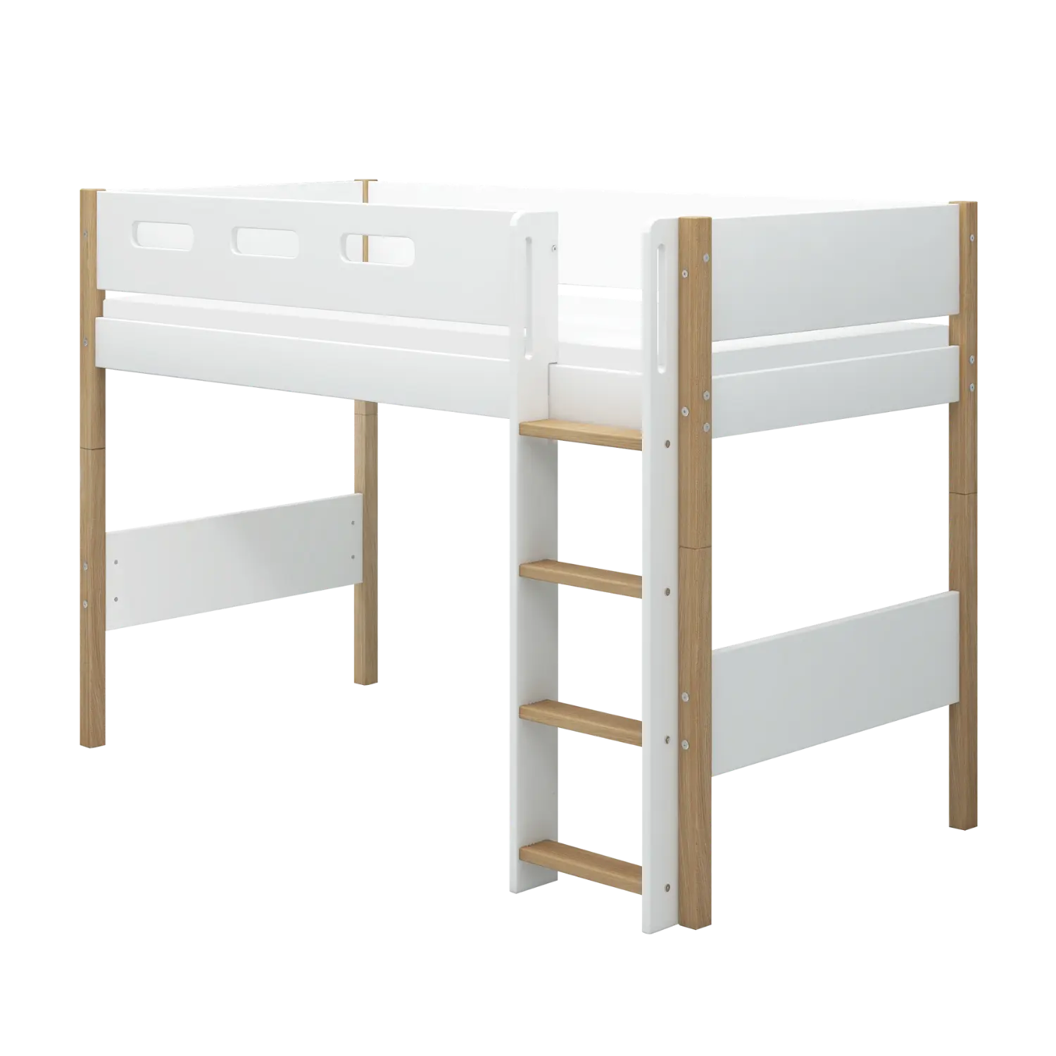 flexa-nor-hochbett-143-cm-halbhoch-mit-gerader-leiter-und-absturzsicherung-90x20 image 1