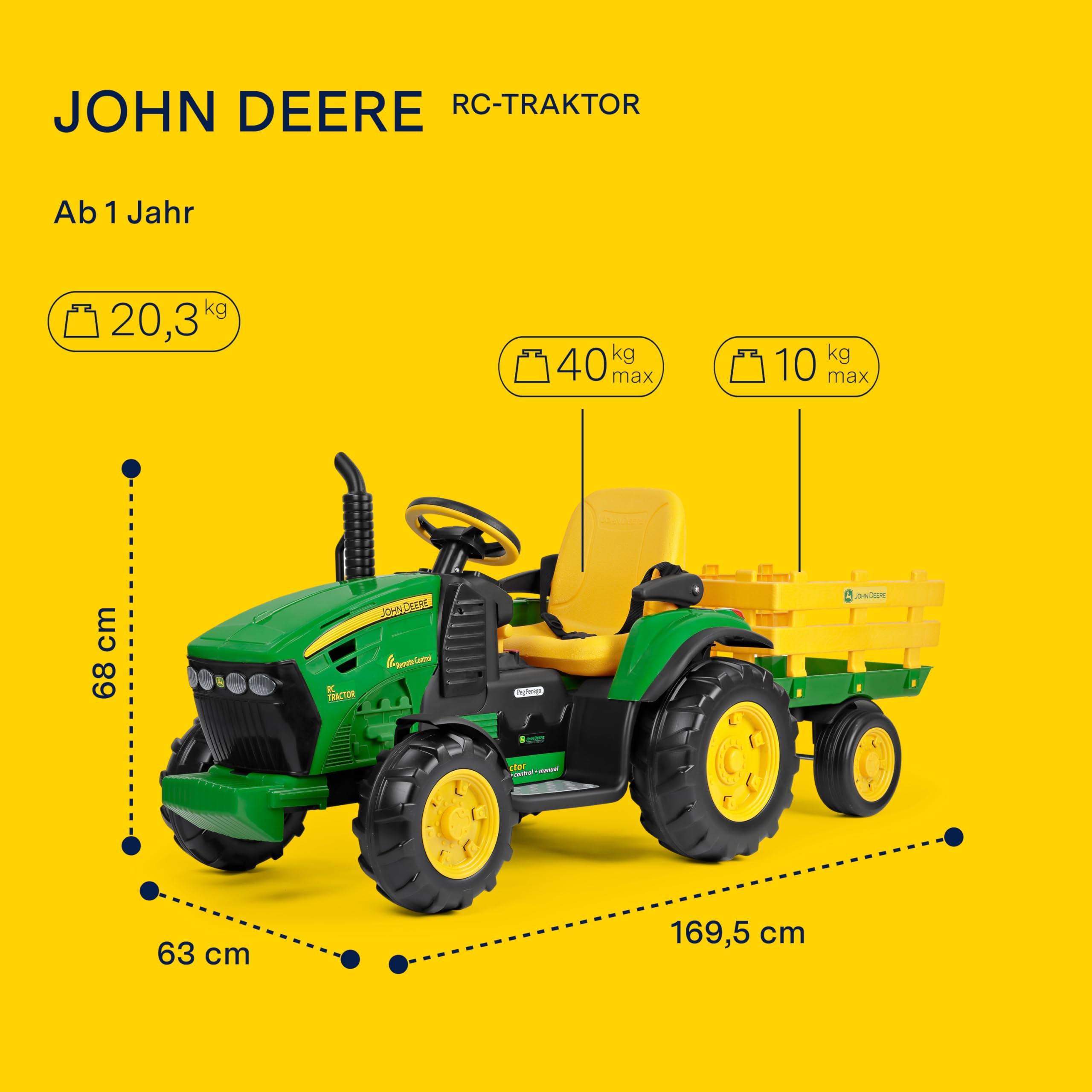 peg-perego-john-deere-rc-tractor-12v-elektro-traktor-mit-anh-nger-und-fernbedien image 2