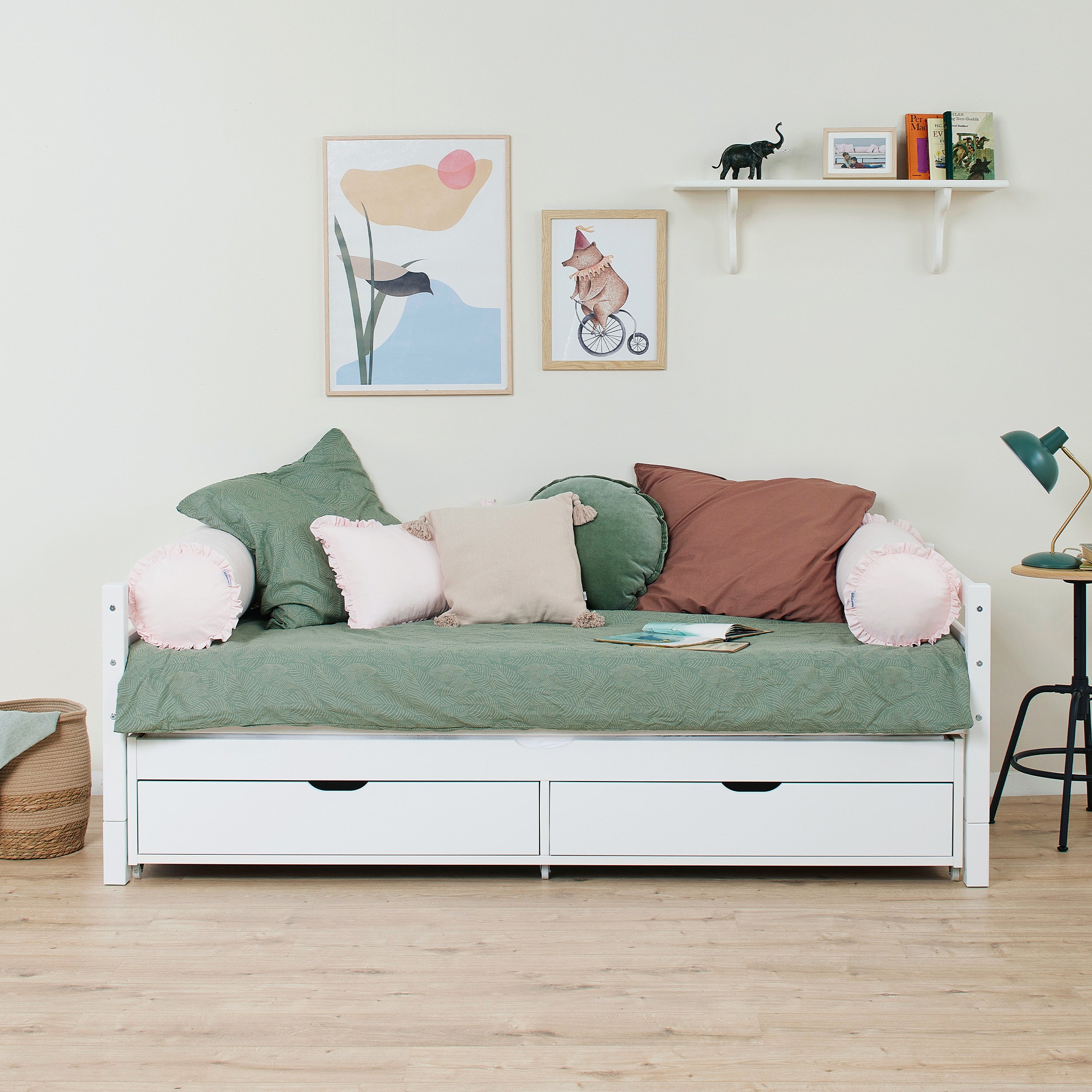 hoppekids-eco-dream-einzelbett-90x200-mit-ausziehbett-und-schubladen image 2