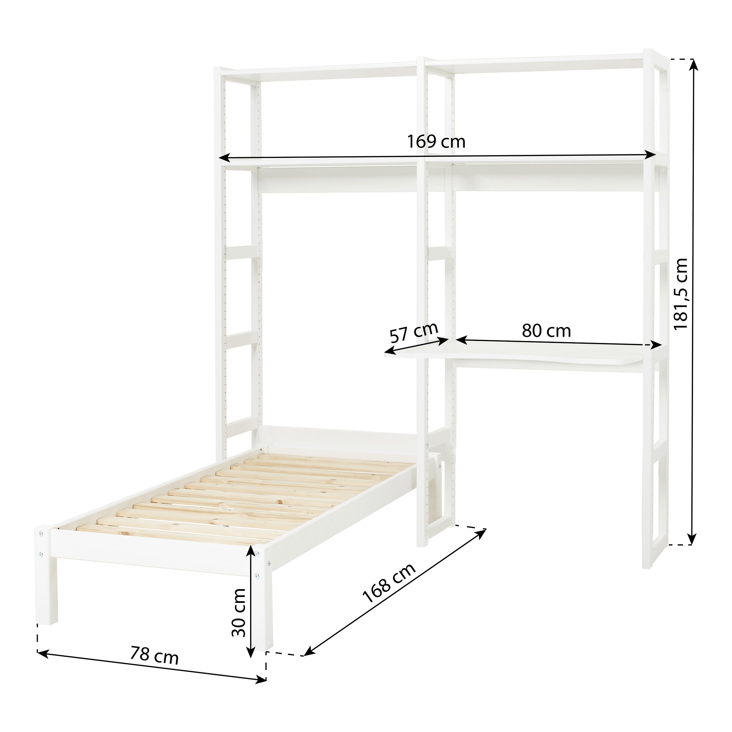 hoppekids-storey-regal-2-sektionen-mit-bett-70x160-cm-und-schreibtisch-80-cm-wei image 3