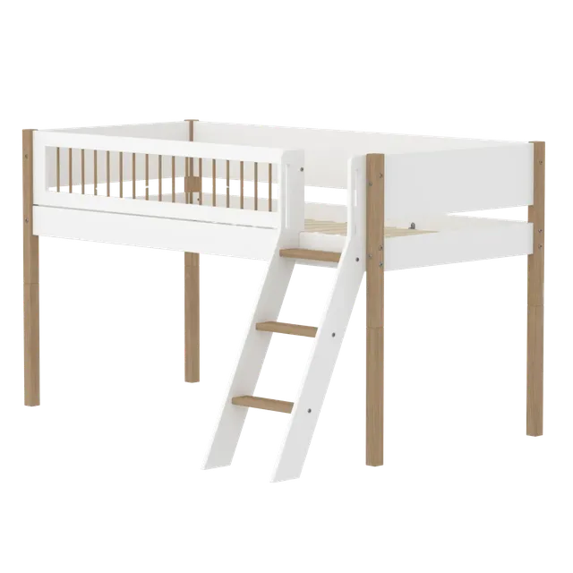flexa-nor-spielbett-120-cm-90x200-cm-wei-eiche-halbhohes-bett-mit-leiter-und-abs image 1