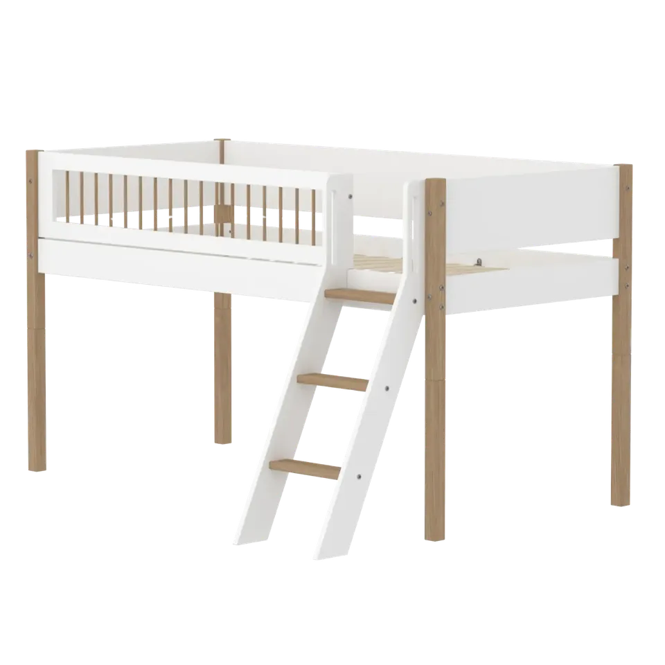 flexa-nor-spielbett-120-cm-90x200-cm-wei-eiche-halbhohes-bett-mit-leiter-und-abs image 1