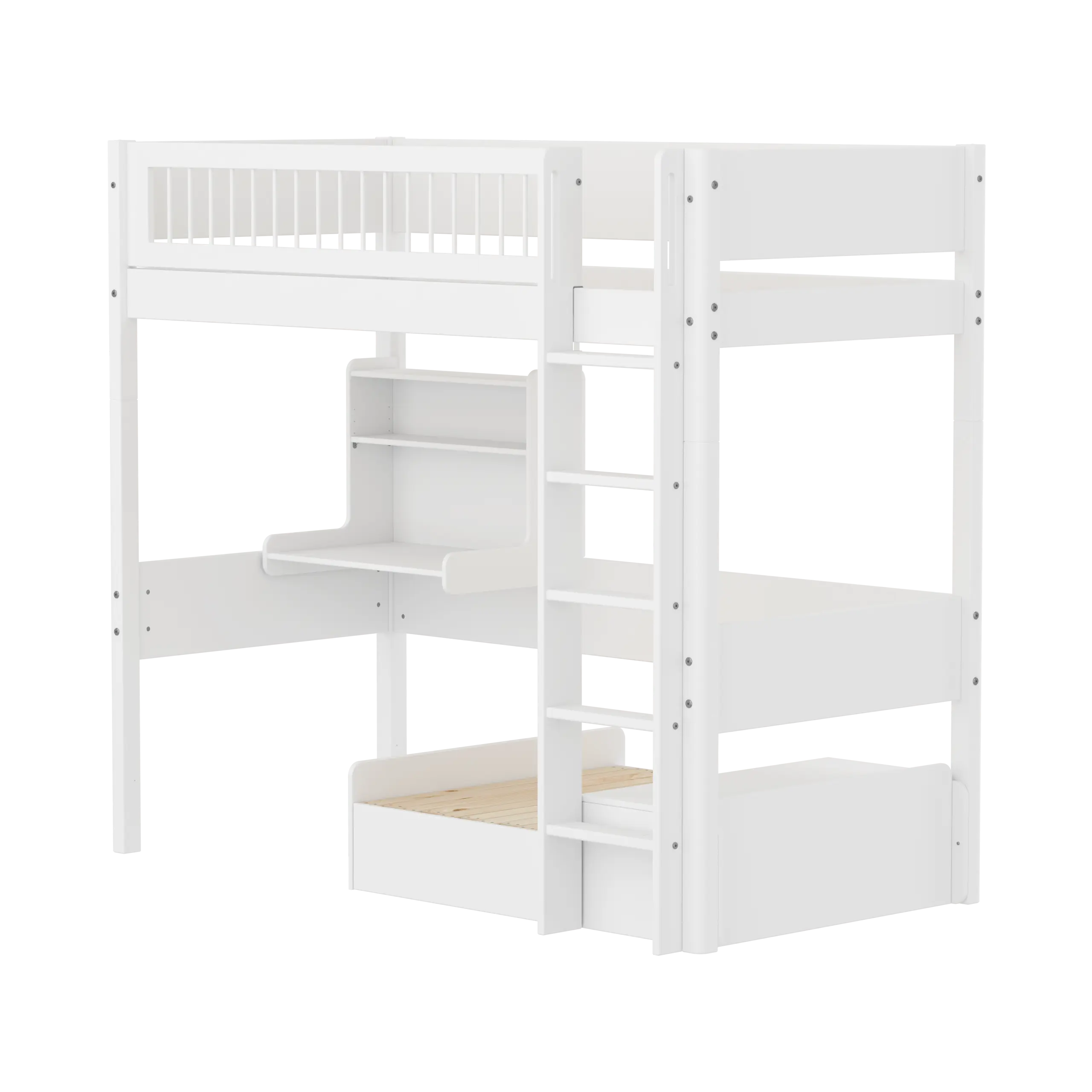 flexa-casa-hochbett-184-cm-90x200-cm-wei-mit-sofa-schreibtisch-und-leiter image 1