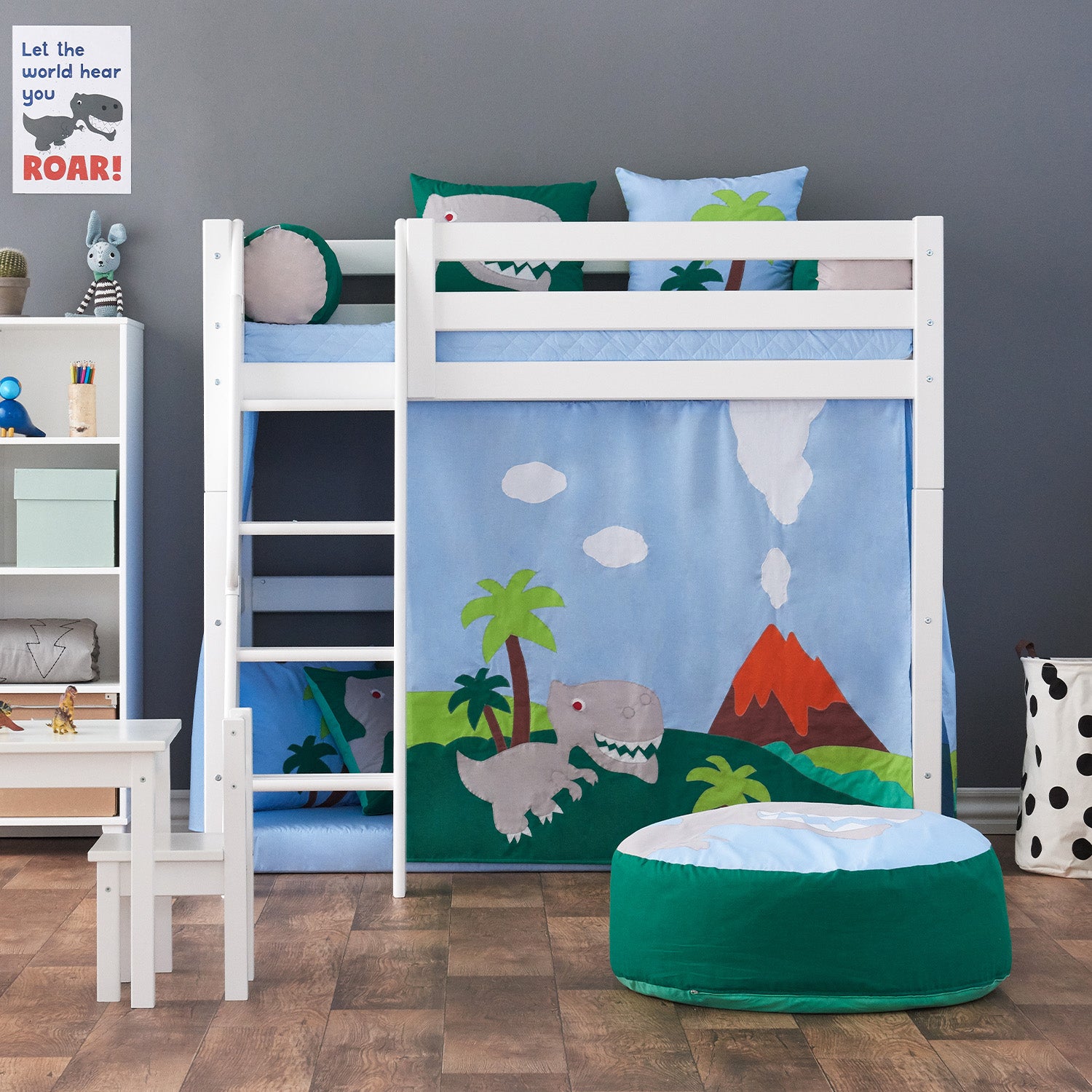 hoppekids-eco-luxury-mittelhohes-bett-mit-dinosaur-bettvorhang image 5