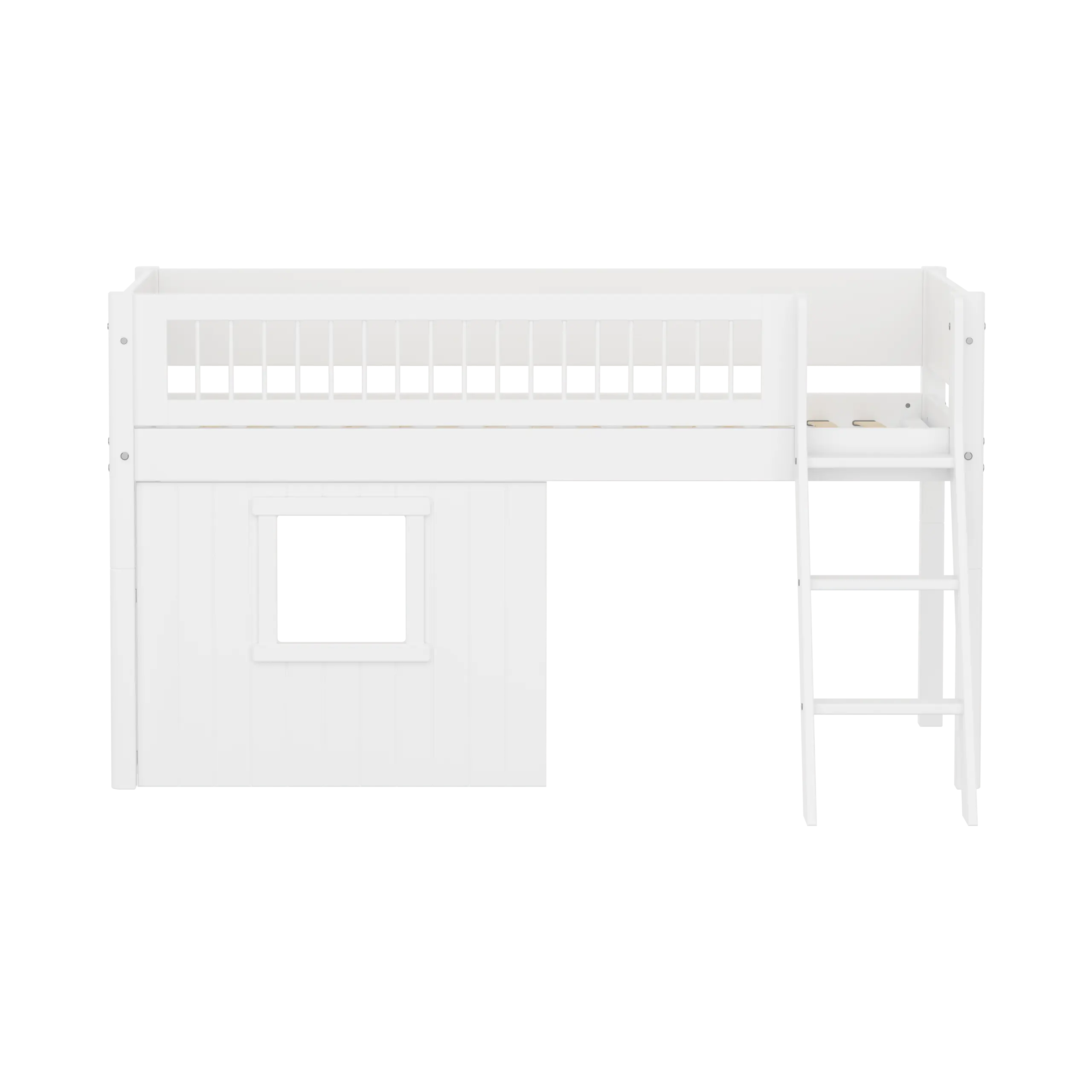 flexa-white-spielbett-120-cm-90x200-cm-wei-mit-baumhaus-leiter-und-absturzsicher image 2