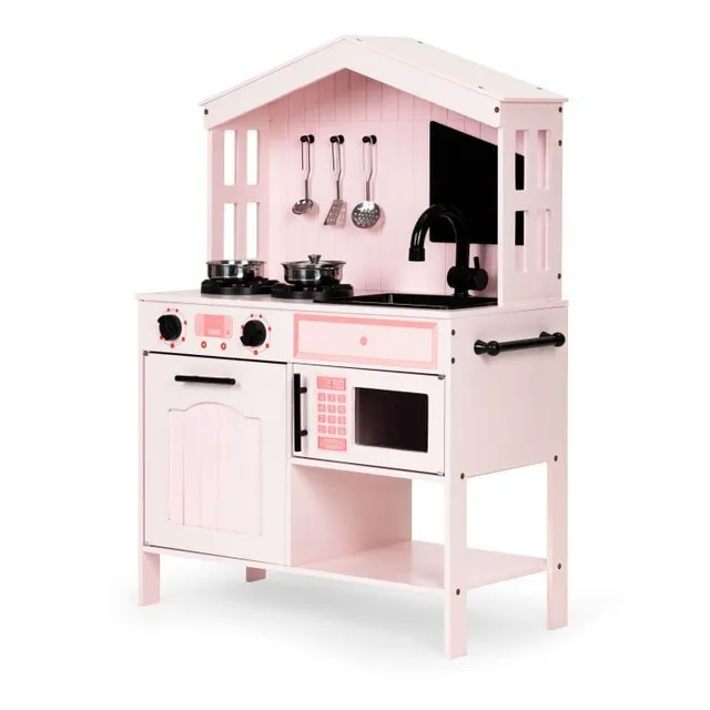 meowbaby-montessori-holzspielk-che-mit-zubeh-r-rosa image 1