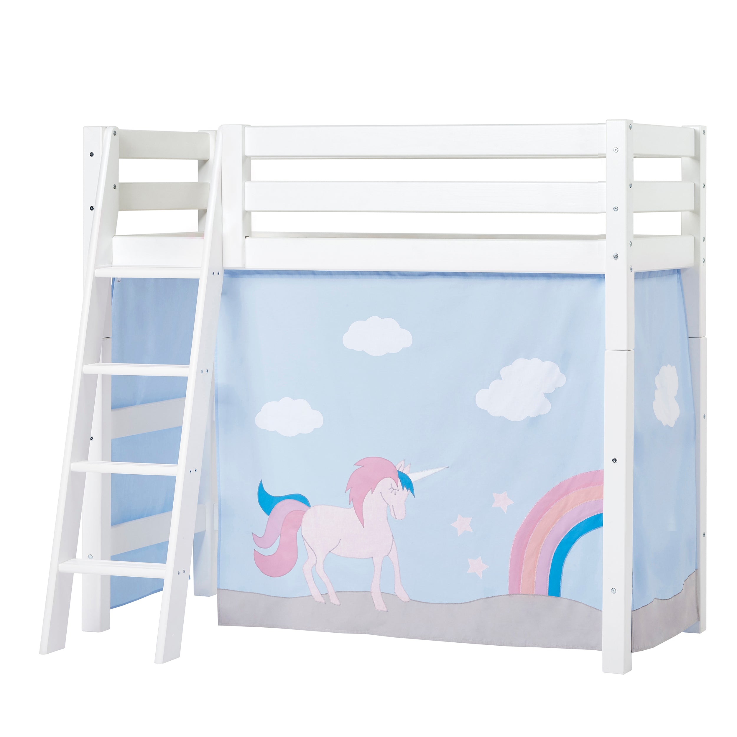 hoppekids-eco-luxury-mittelhohes-bett-mit-unicorn-bettvorhang image 1
