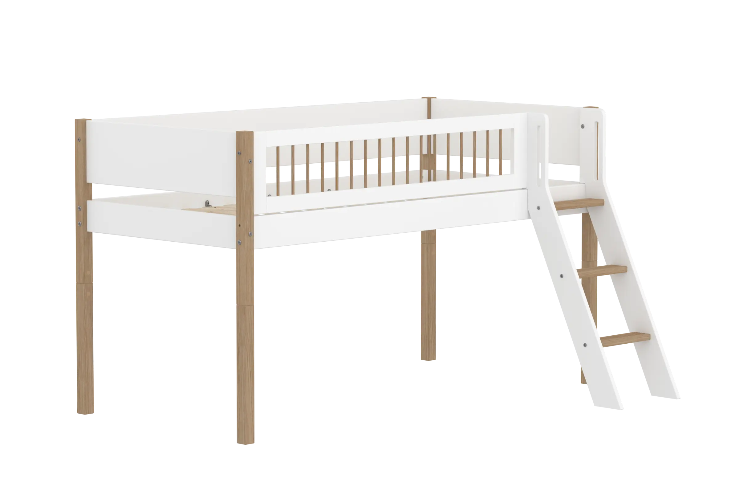 flexa-nor-spielbett-120-cm-90x200-cm-wei-eiche-halbhohes-bett-mit-leiter-und-abs image 3