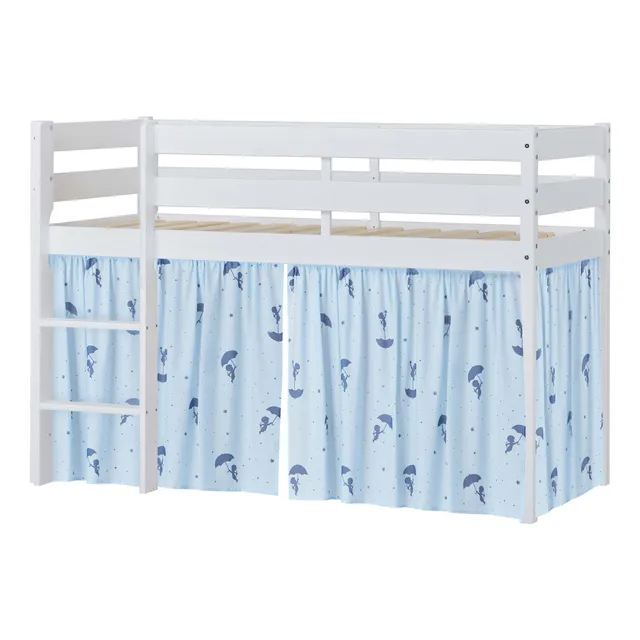 hoppekids-eco-comfort-halbhohes-bett-mit-blauem-ole-lukoie-bettvorhang image 1