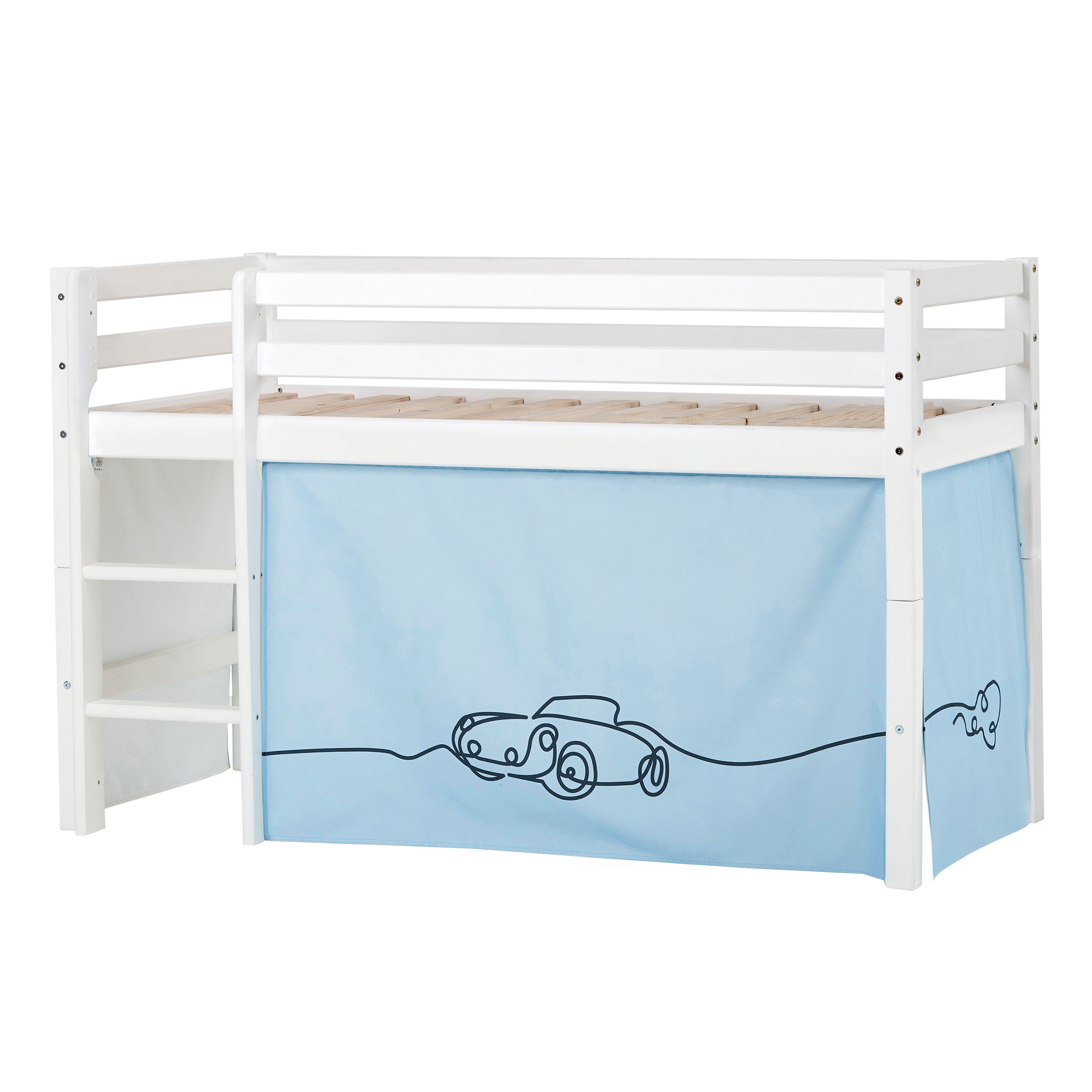 hoppekids-eco-dream-halbhochbett-mit-cars-bettvorhang image 1