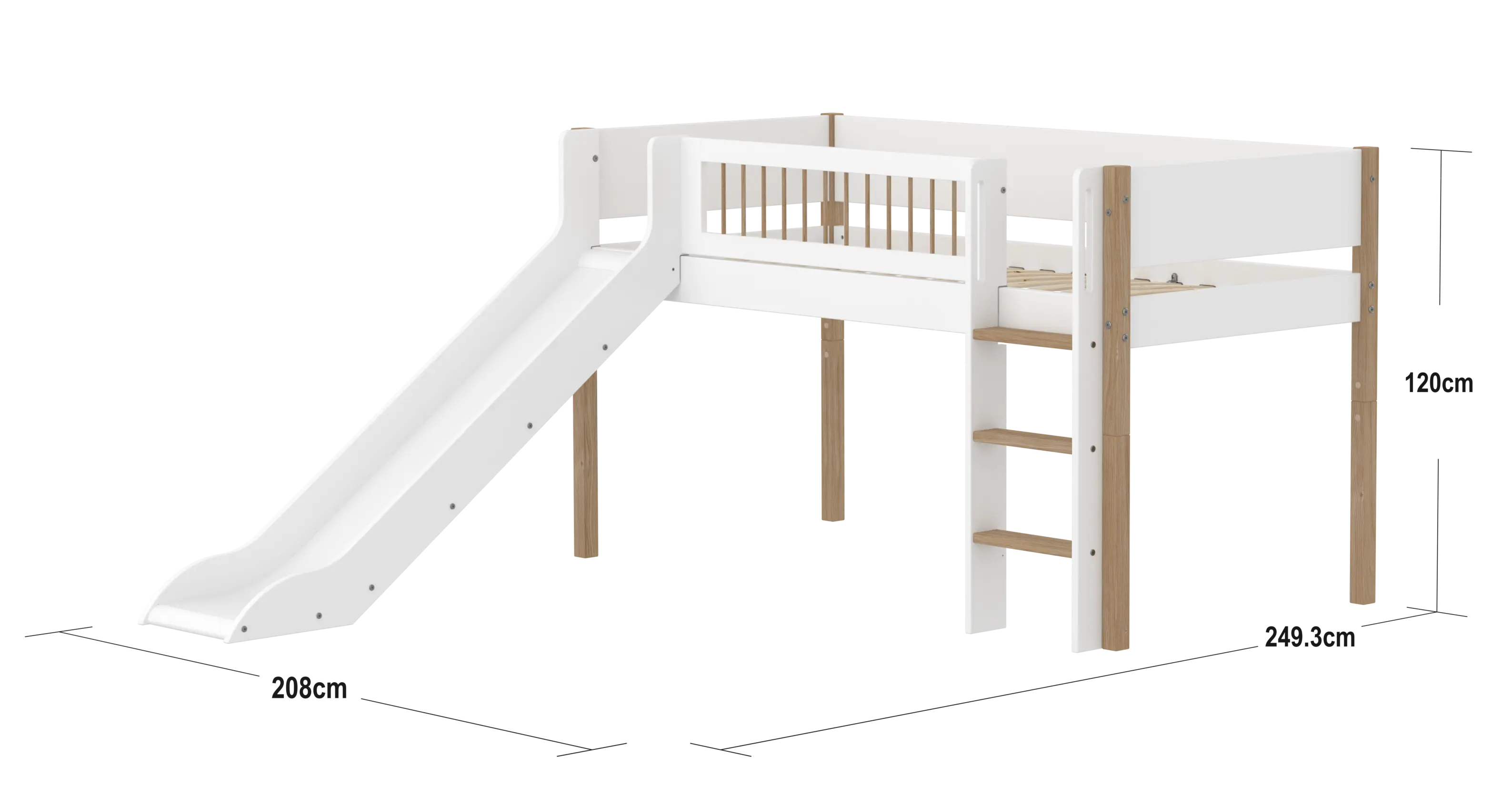 flexa-nor-spielbett-120-cm-mit-rutsche-leiter-und-absturzsicherung-90x200-cm-wei-2 image 4