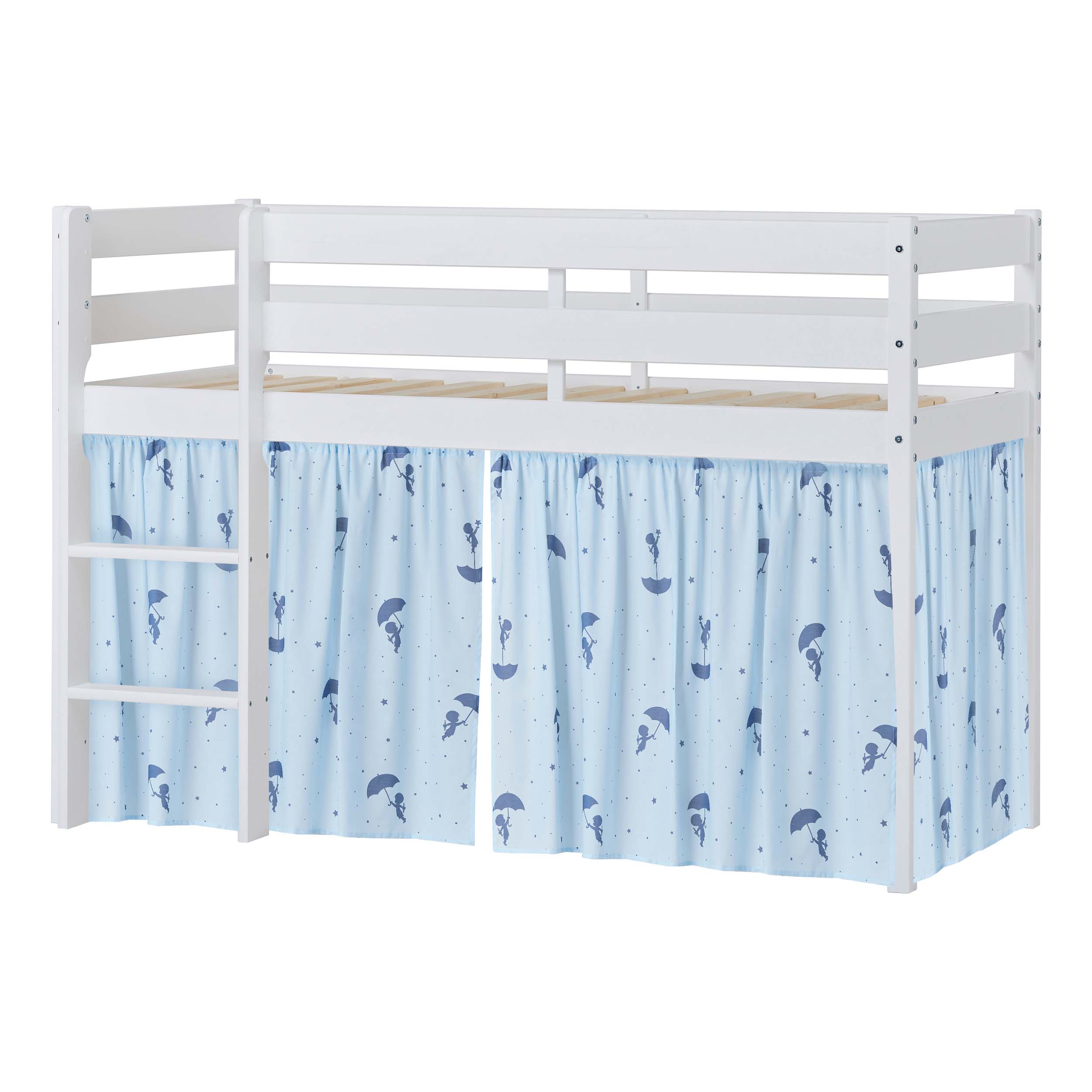 hoppekids-eco-comfort-halbhohes-bett-mit-blauem-ole-lukoie-bettvorhang image 1