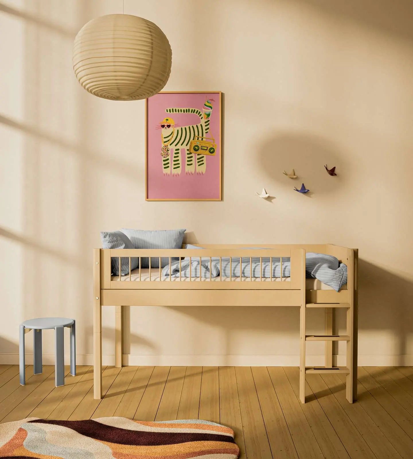 flexa-classic-halbhochbett-120-cm-mit-leiter-und-absturzsicherung-90x200-cm-sand image 2