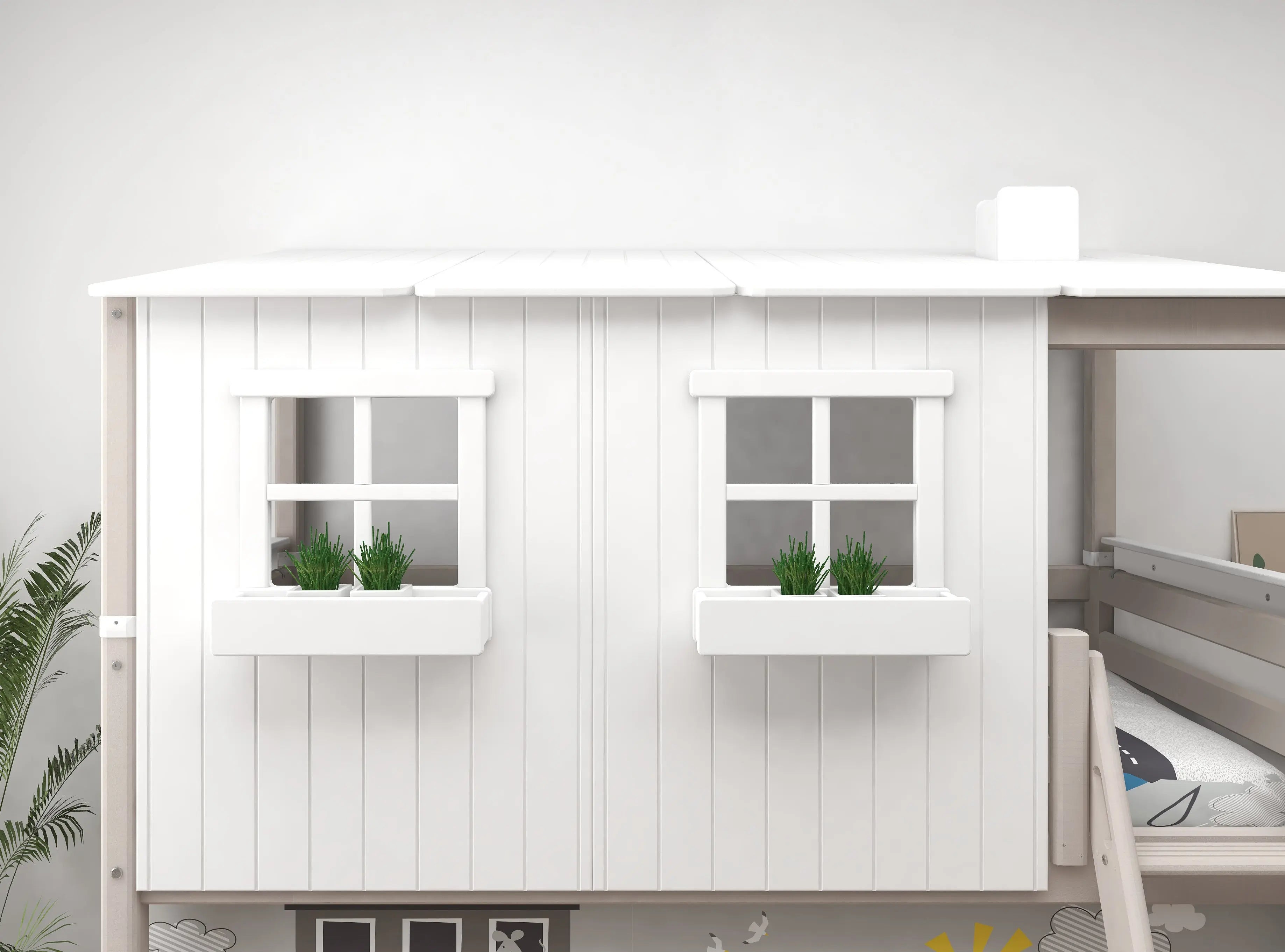 flexa-classic-house-spielbett-120-cm-90x200-cm-mit-leiter-wei-grau image 3