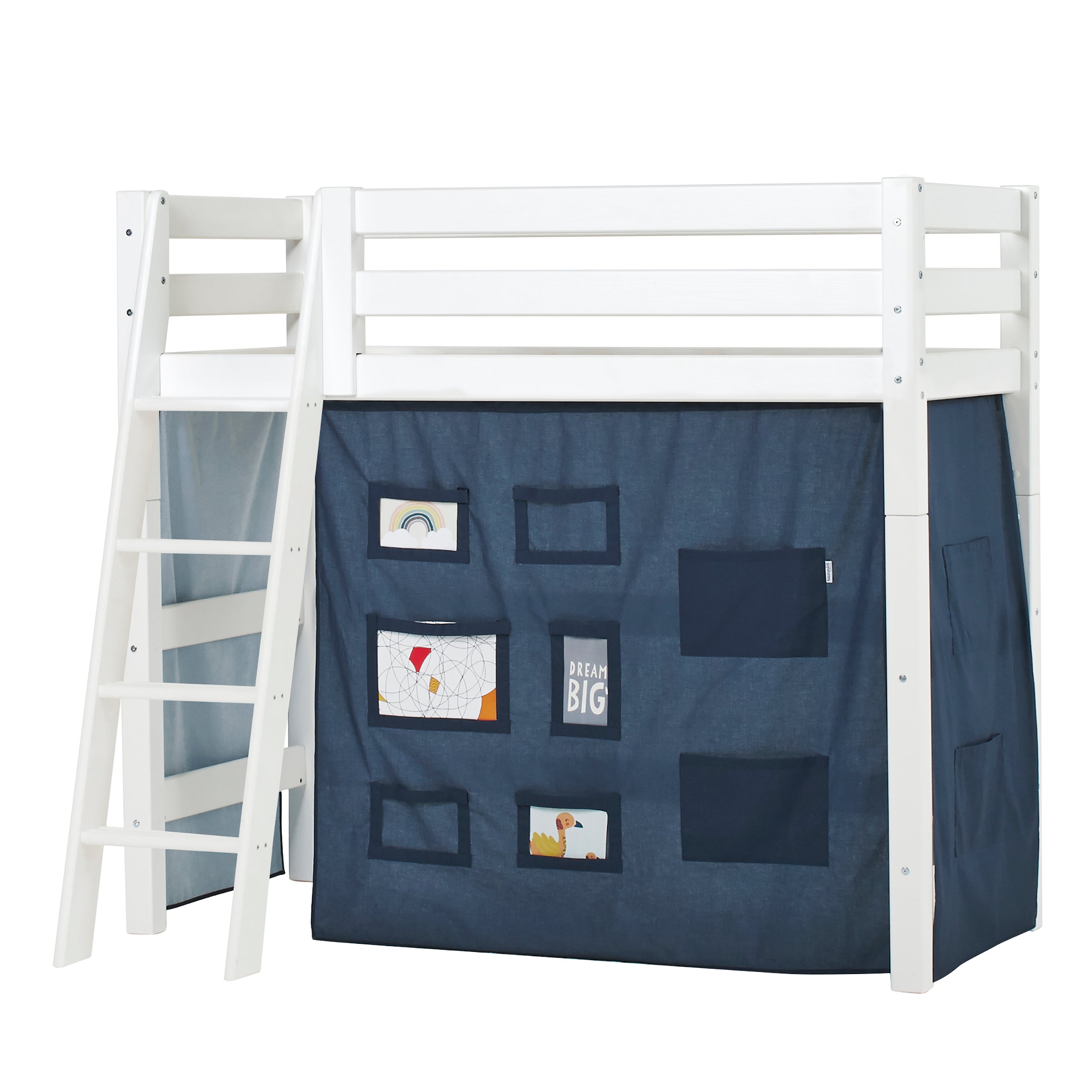 hoppekids-eco-luxury-mittelhohes-bett-mit-blauem-creator-bettvorhang image 5