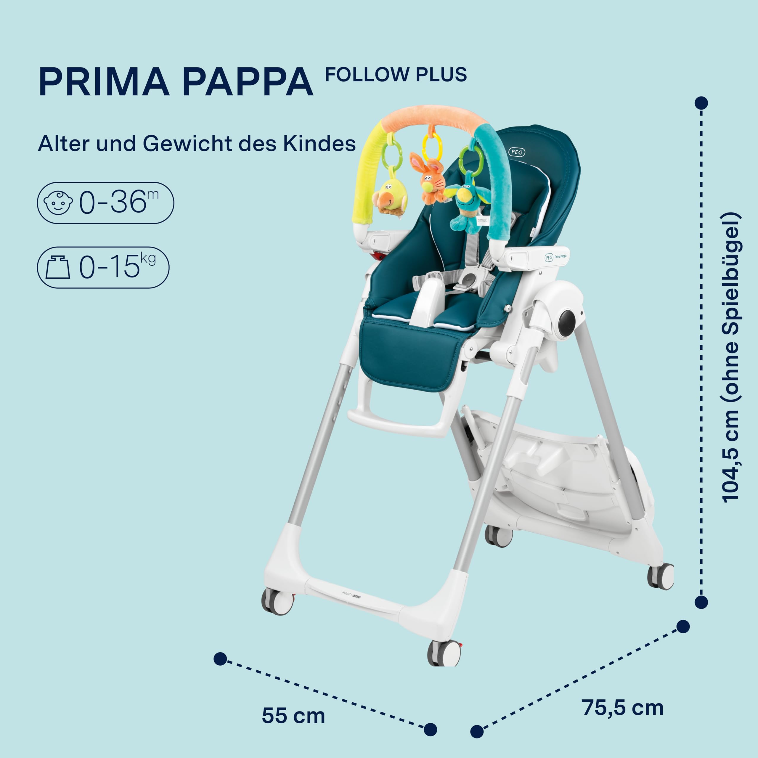 peg-perego-prima-pappa-follow-me-plus-hochstuhl-und-babywippe-petrolblau image 2