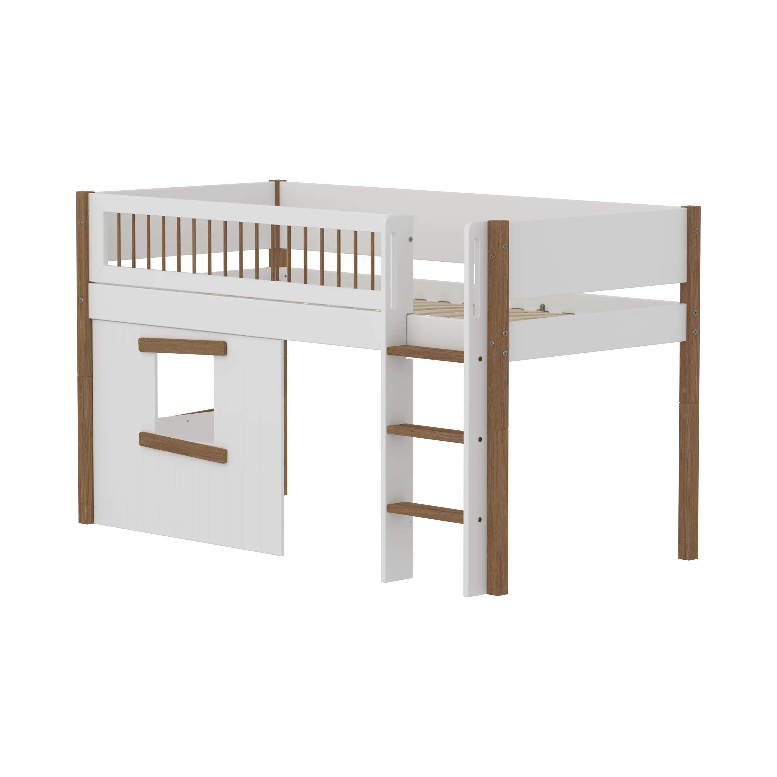 flexa-nor-spielbett-120-cm-halbhoch-mit-baumhaus-leiter-und-absturzsicherung-90x image 1