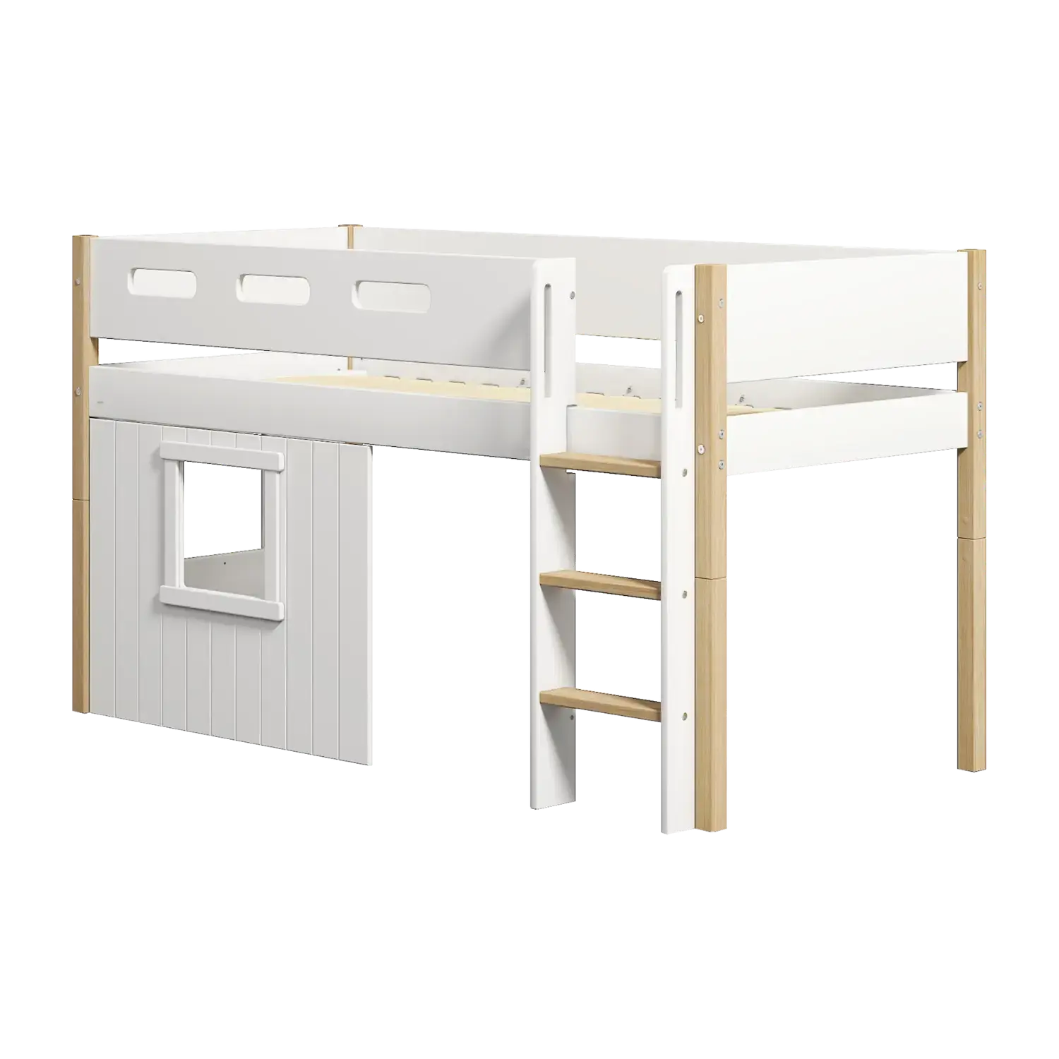 flexa-nor-spielbett-120-cm-mittelhoch-mit-baumhaus-gerader-leiter-und-absturzsic image 5
