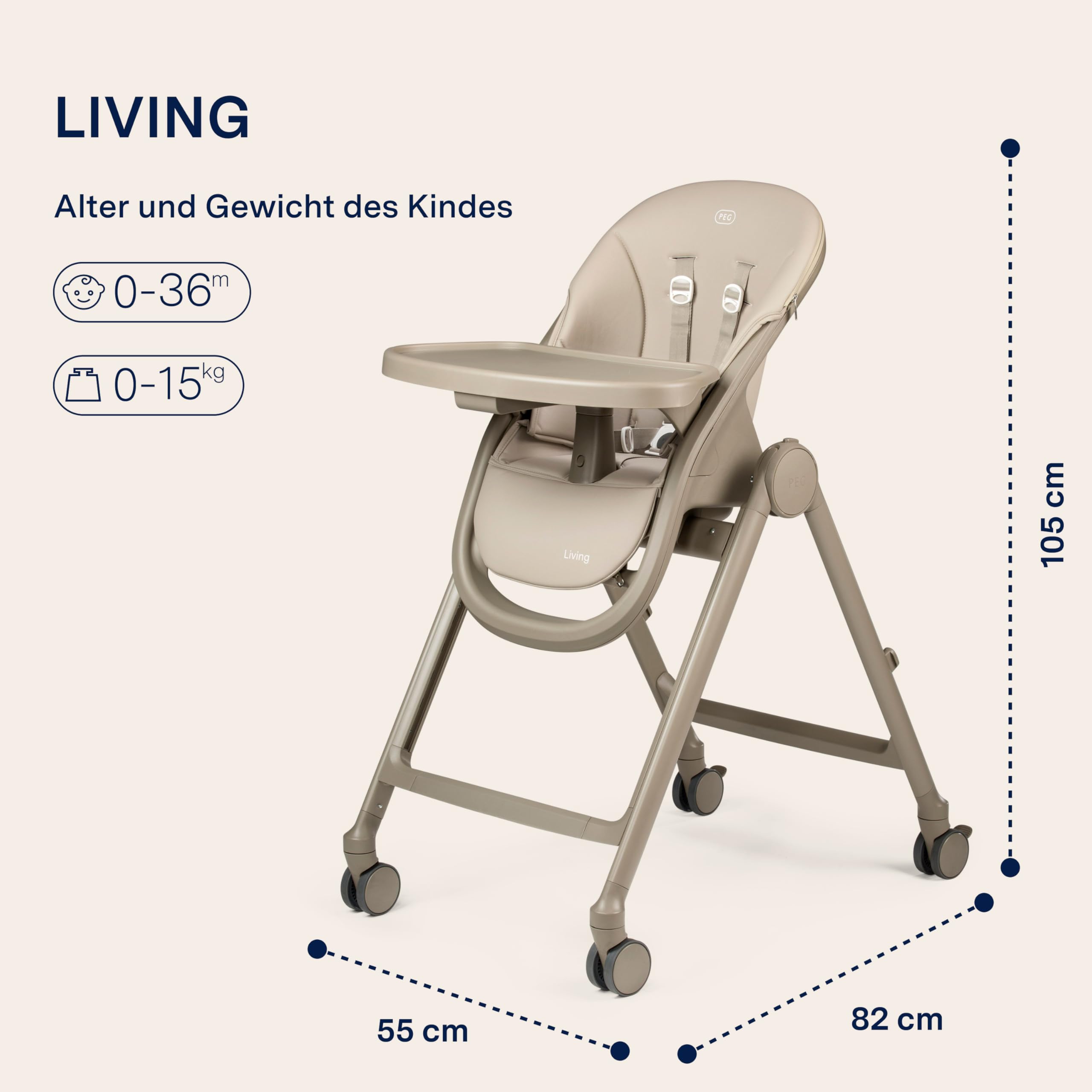 peg-perego-living-hochstuhl-ab-geburt-0-3-jahre-space-sand image 2