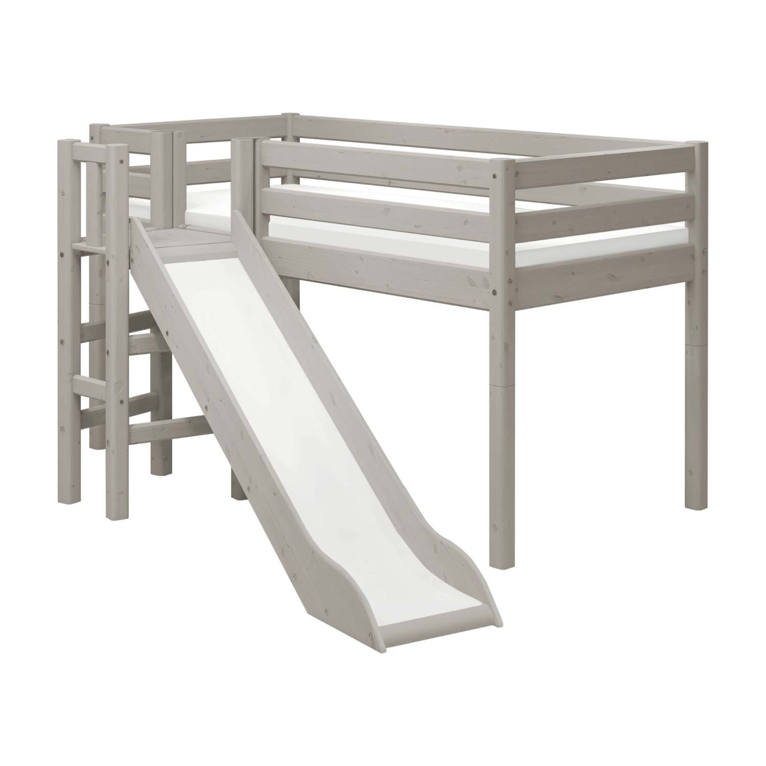 flexa-classic-spielbett-120-cm-90x200-cm-mit-rutsche-und-absturzsicherung-grau image 1