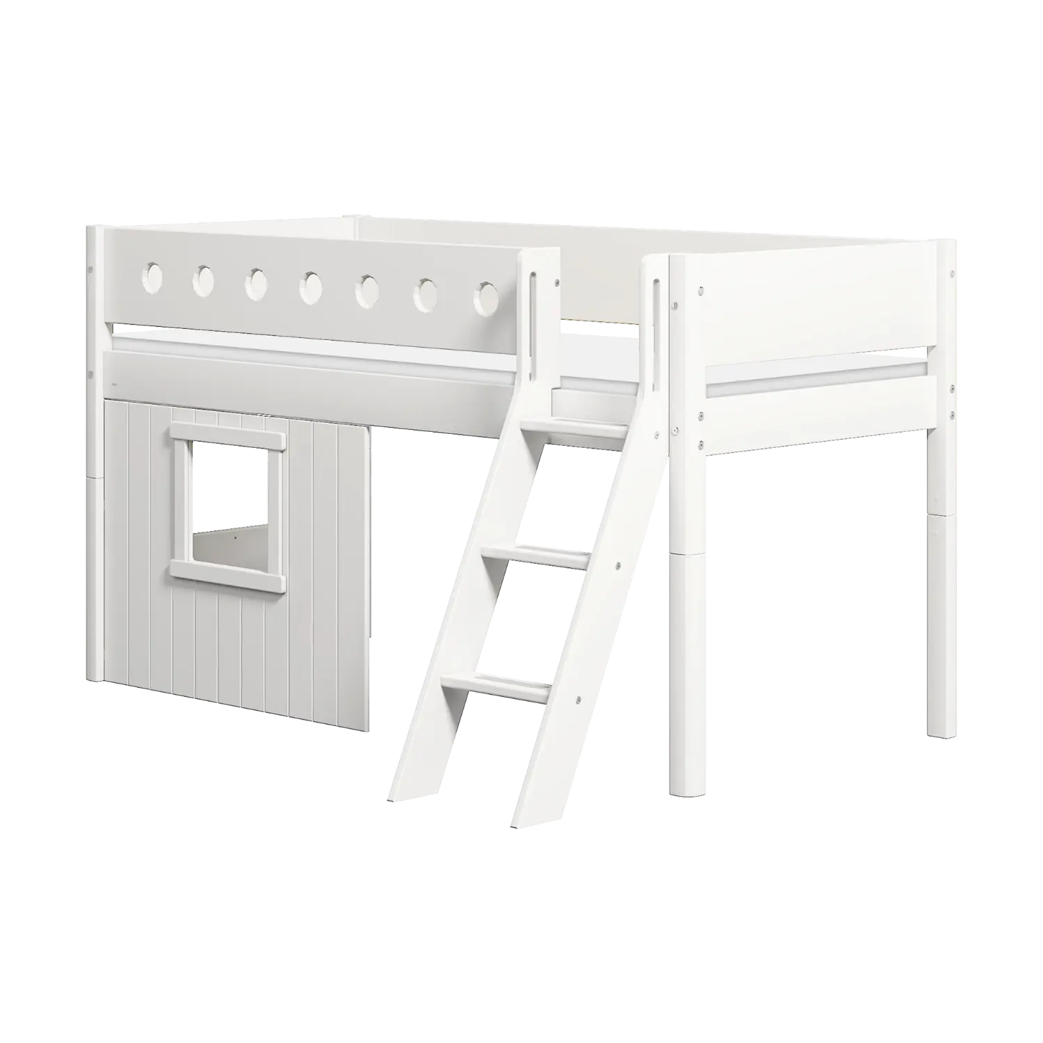 flexa-white-spielbett-120-cm-baumhaus-90x200-cm-mit-leiter-und-absturzsicherung- image 1